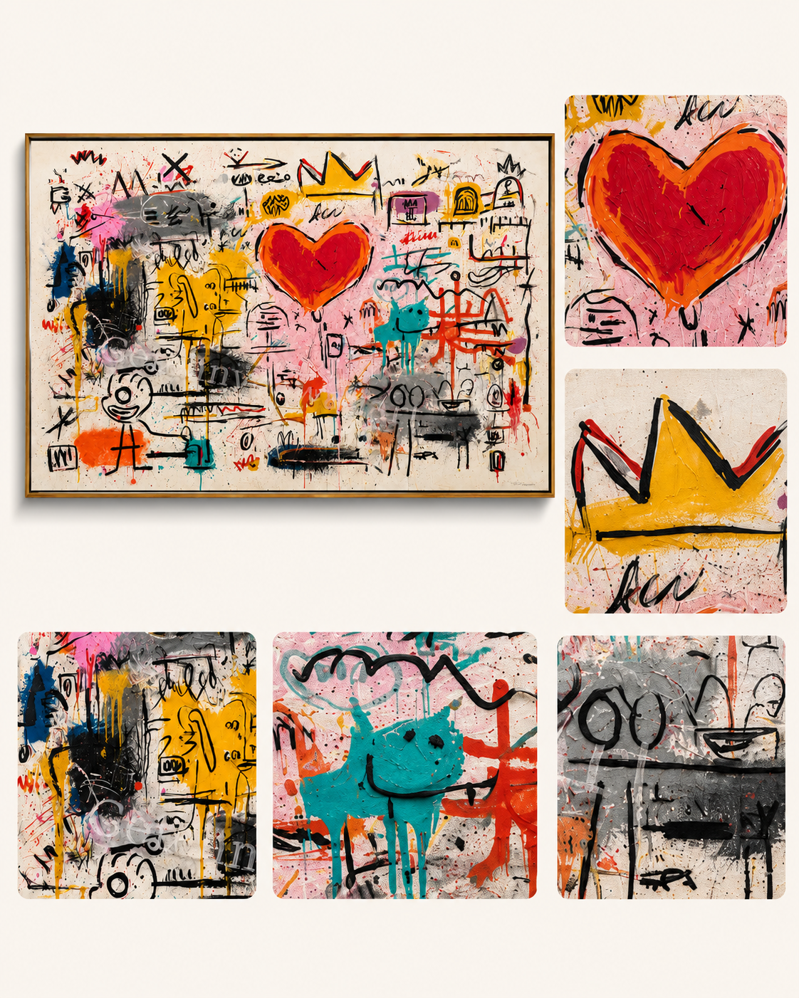 "Signal Heart" - Colorful Graffiti Abstract Painting | Red Heart & Street Art Statement Wall Art