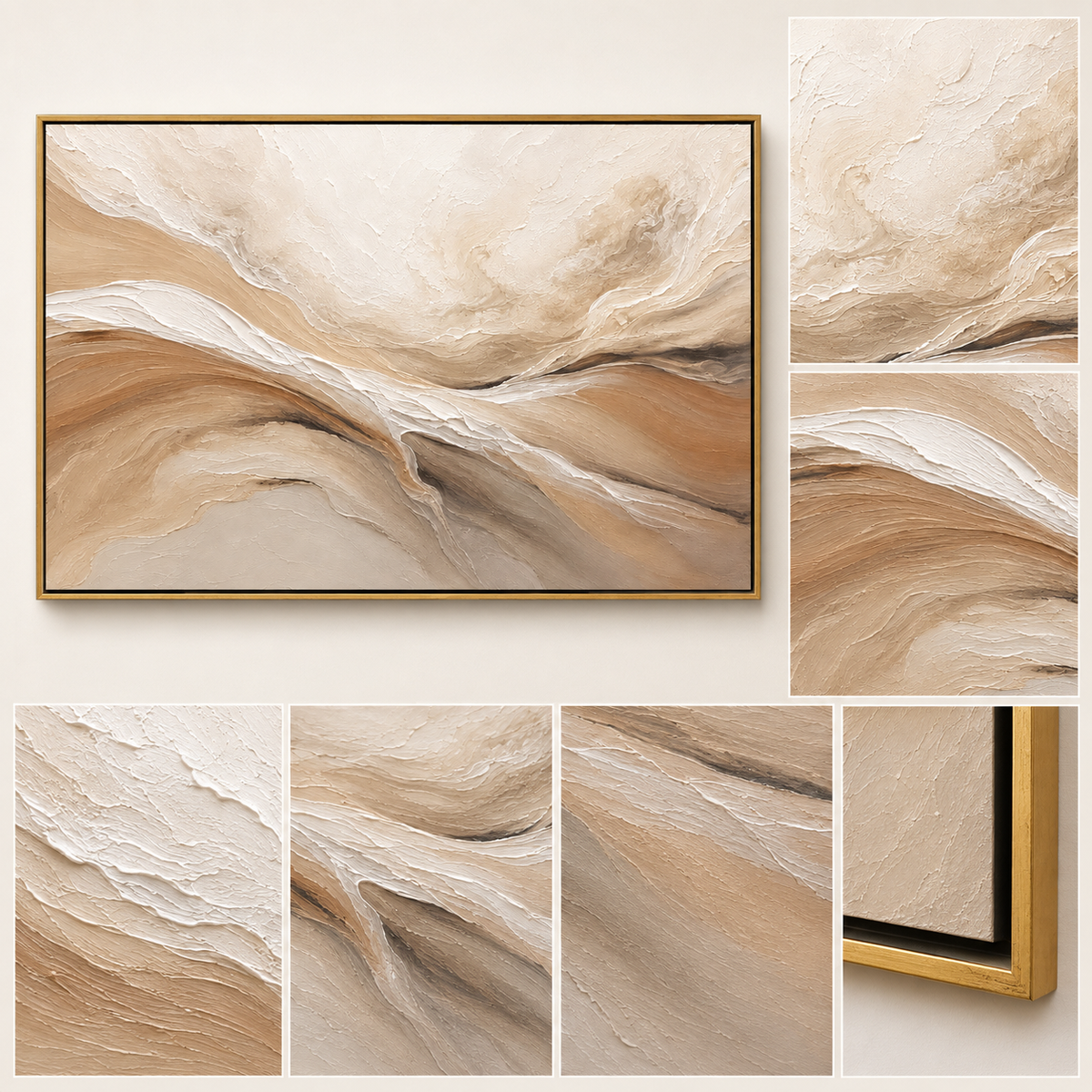 "Desert Drift" - Abstract Wabi-Sabi Landscape Painting | Beige Brown & White Horizontal Wall Art