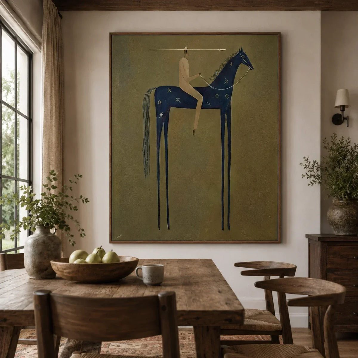 "Emerald Stillness" - Modern Heavy Impasto Western Animal Artwork | Blue Palette Knife Painting | Luxury Vertical Wall Art #YK 1602
