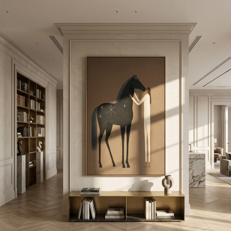 "Celestial Equine Companion" – Abstract Figurative Impasto Artwork | Serene Boho Wall Decor | Contemporary Vertical Statement Piece #PT 031