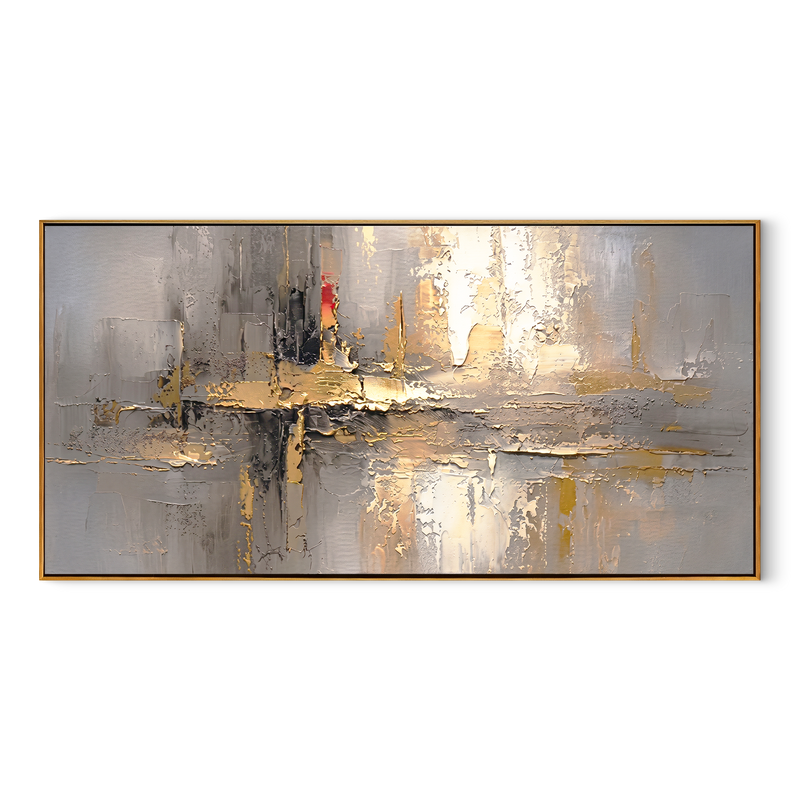 "Gilded Monolith" – Wabi-Sabi Abstract Gold Foil Textured Canvas Art | Minimalist Executive Office Decor