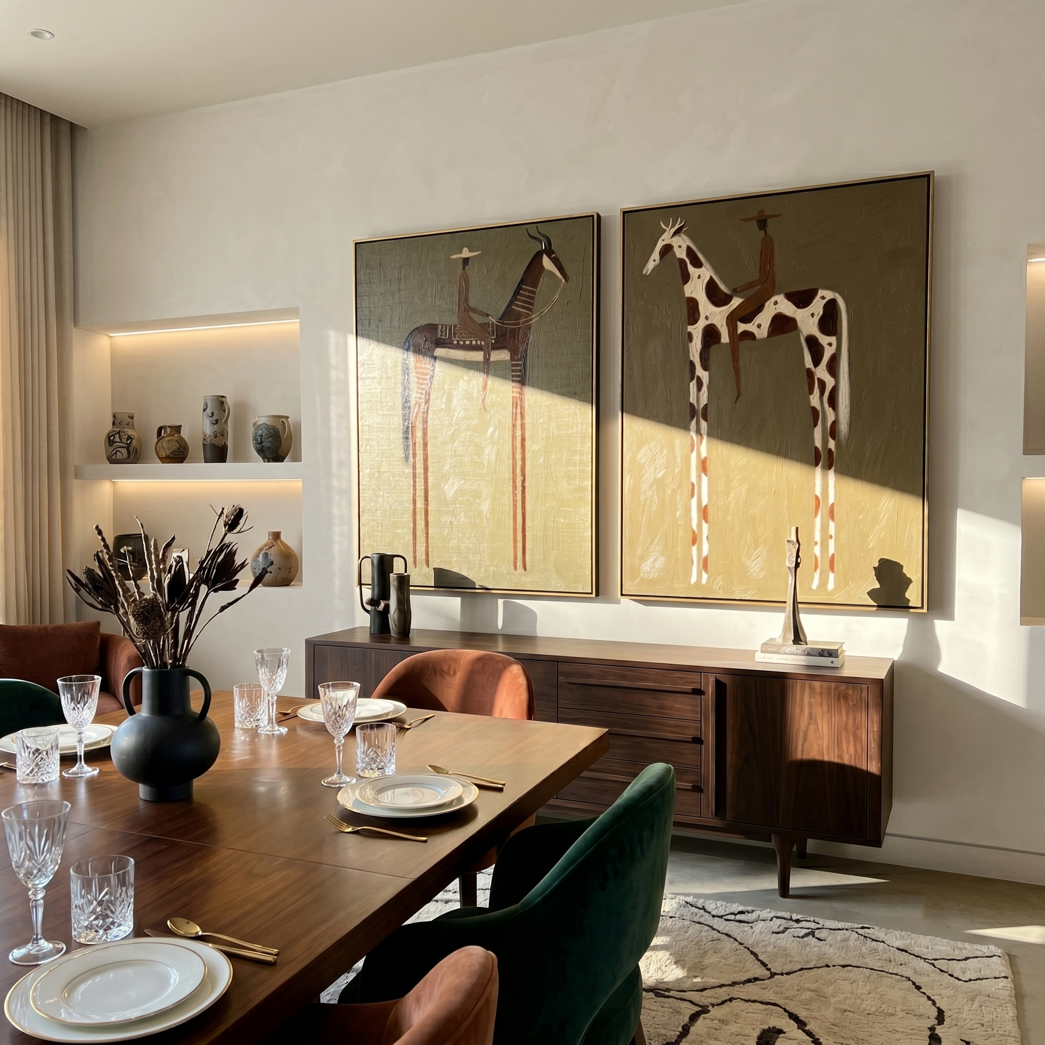 "The Beasts That Remember the Plain" — 3D Textured Abstract Western Rider Wall Art Set | Olive, Umber & Ivory Framed Diptych#VA624