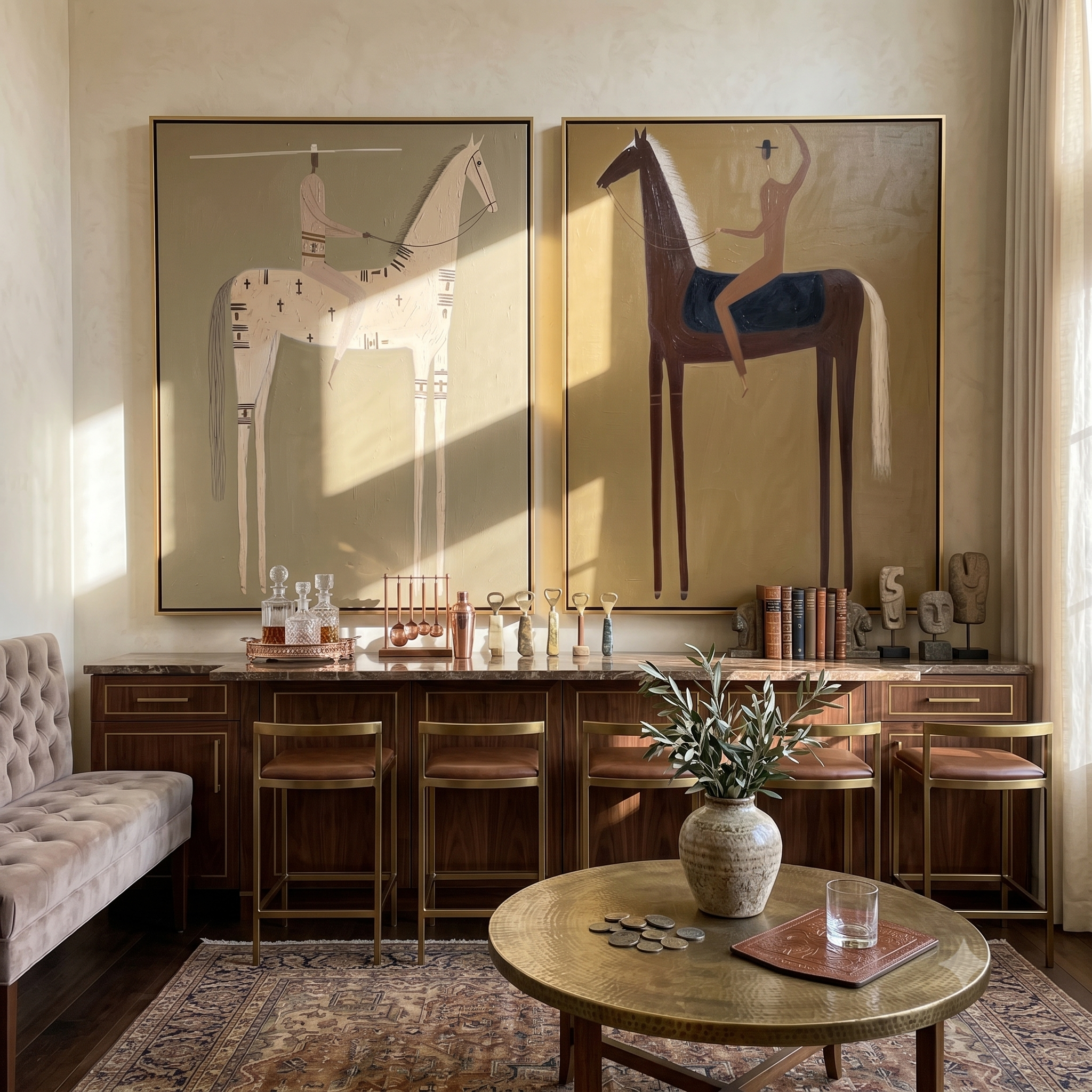 "One for Dust, One for Light" — 3D Textured Abstract Western Rider Wall Art Set | Sand & Umber Framed Diptych#VA621