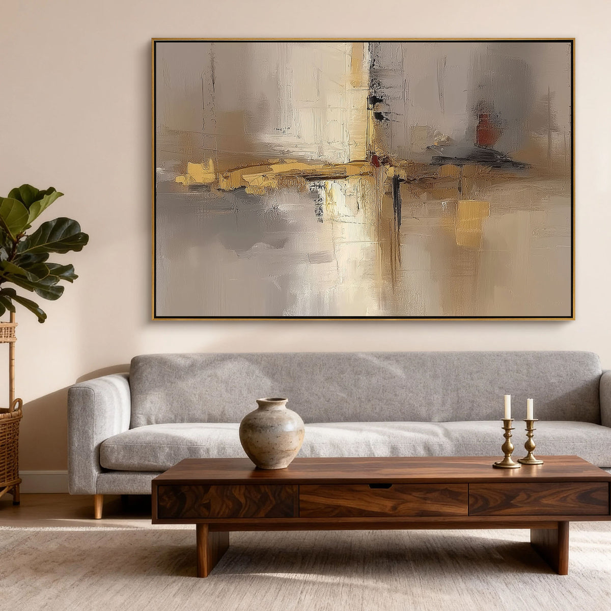 "Gold Murmur" - Minimalist Impasto Abstract | Black & Gold Abstract Art Statement Art