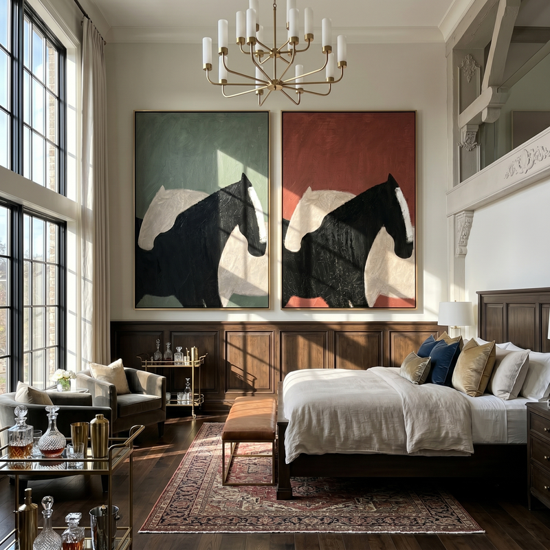"Quiet Equine Forms" — 3D Textured Abstract Horse Wall Art Set | Sage Green & Terracotta Framed Painting#VA600