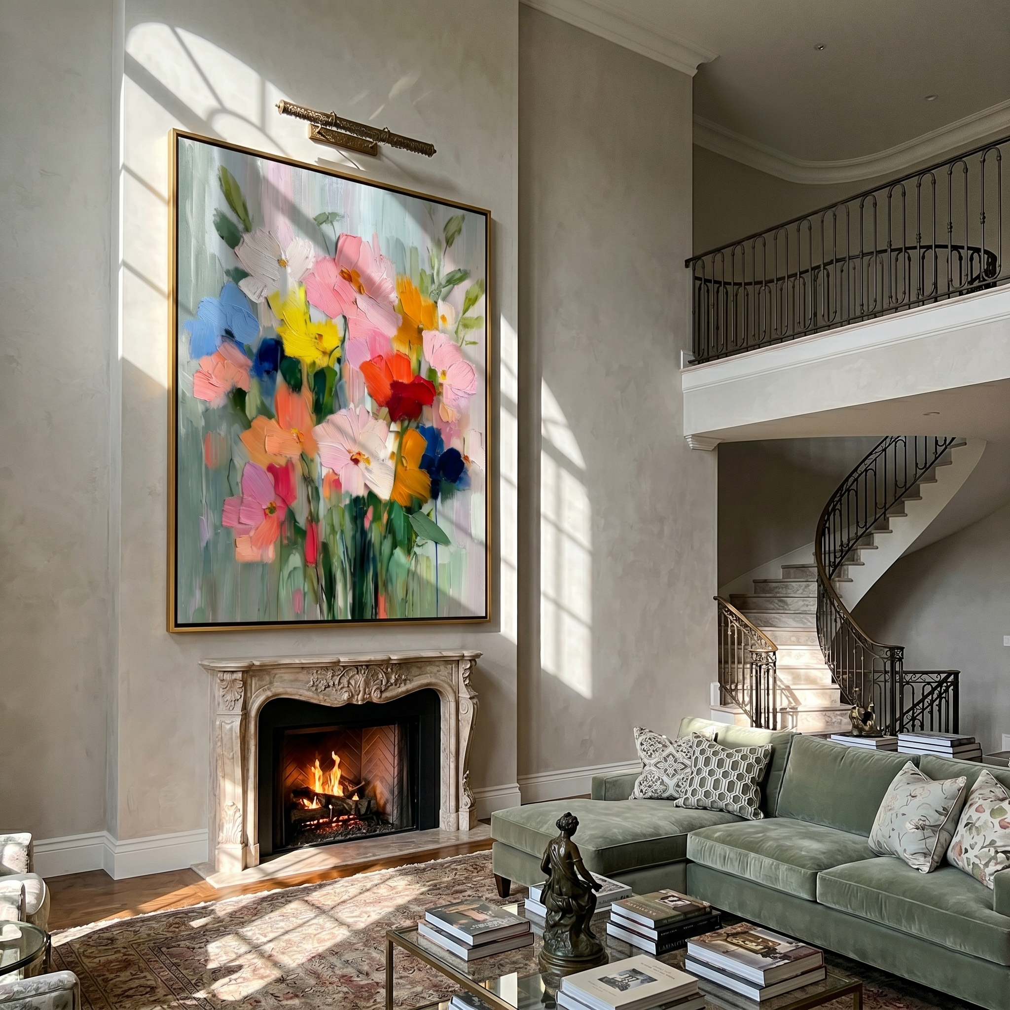"Impasto Wildflower Bouquet" – Modern Heavy Impasto Floral Art | 3D Pastel & Vibrant Palette Knife Painting | Luxury Vertical Wall Art#FL 001