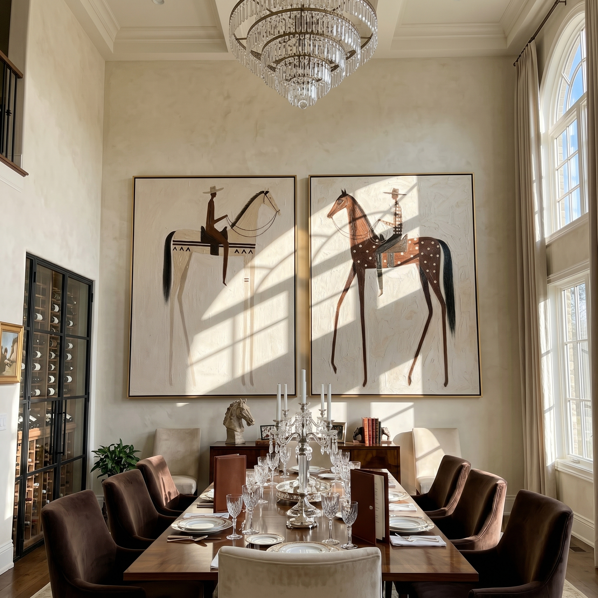 "Riders of the Quiet Plain" — 3D Textured Abstract Horse & Rider Wall Art Set | Neutral Western Framed Diptych#VA613