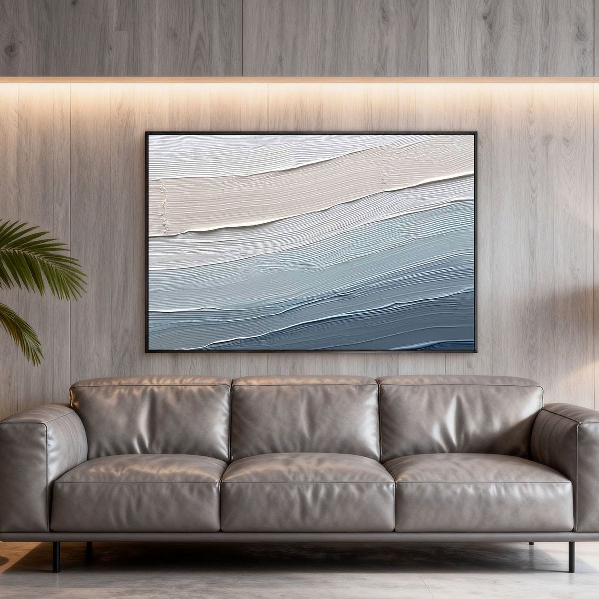 "Warm Lattice" - 3D Heavy Impasto Plaster Relief | Blue & Beige Plaster Texture Statement Art
