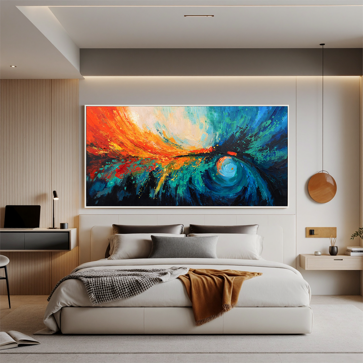 "Aqua Drift" - Minimalist Impasto Abstract | Blue & Beige Abstract Art Statement Art