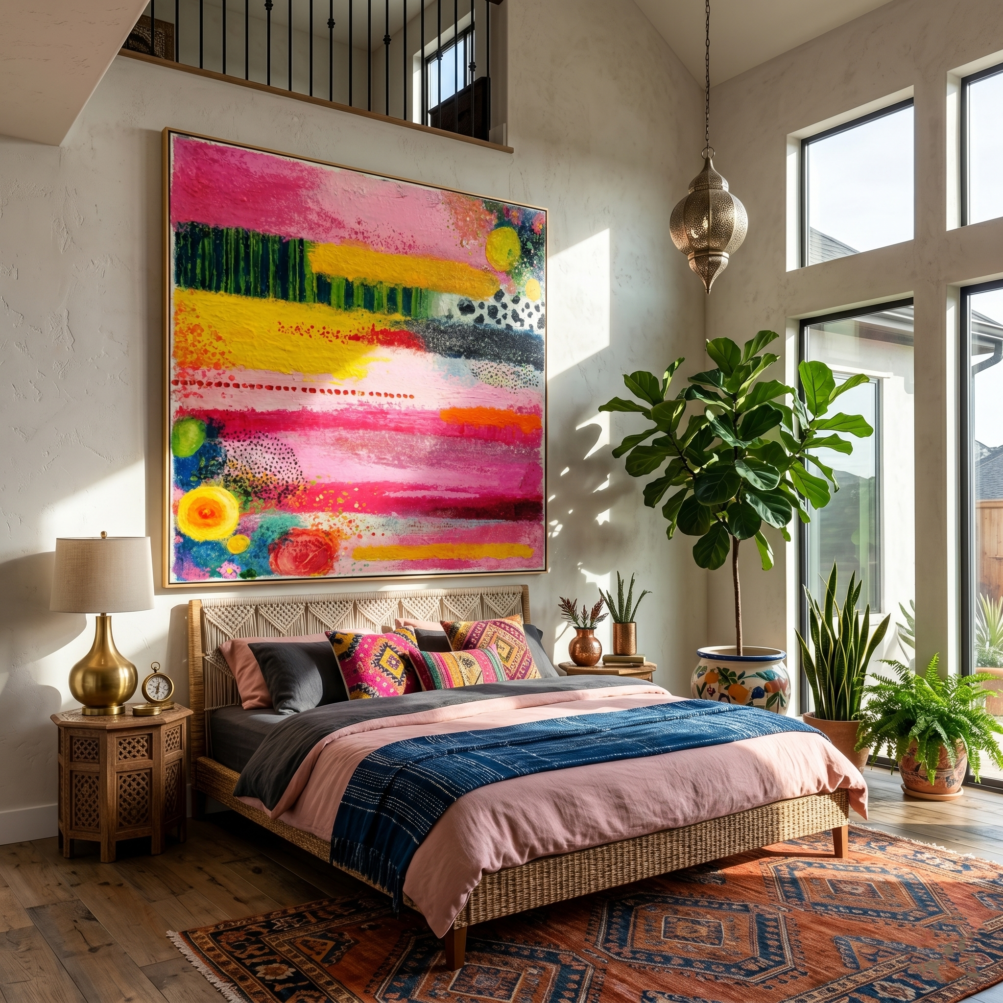 "Whimsical Color Layers" – Tactile Abstract Artwork | Bold Pink, Yellow & Black Impasto Wall Decor | Contemporary Square Statement Piece# PT 017