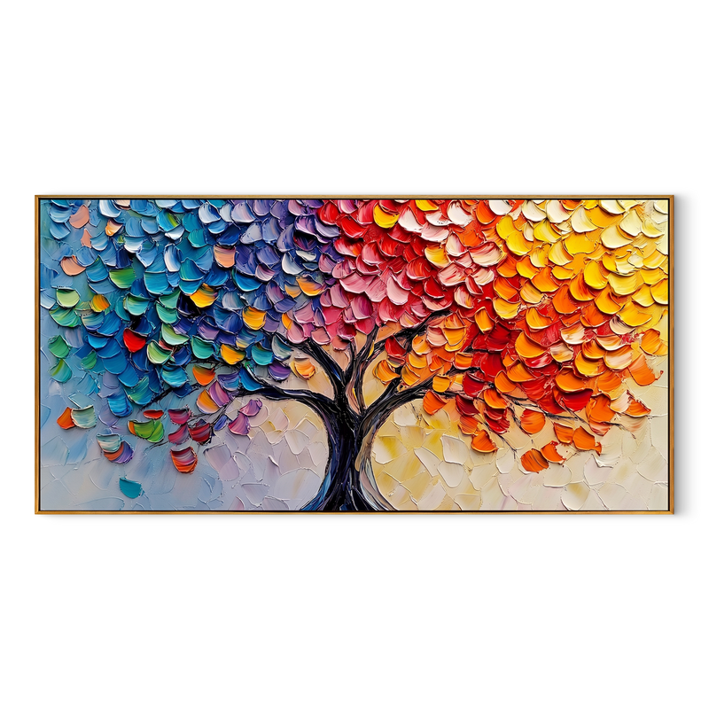 "Vibrant Awakening" – Rainbow Impasto Tree of Life Oil Painting | Modern Living Room Wall Art