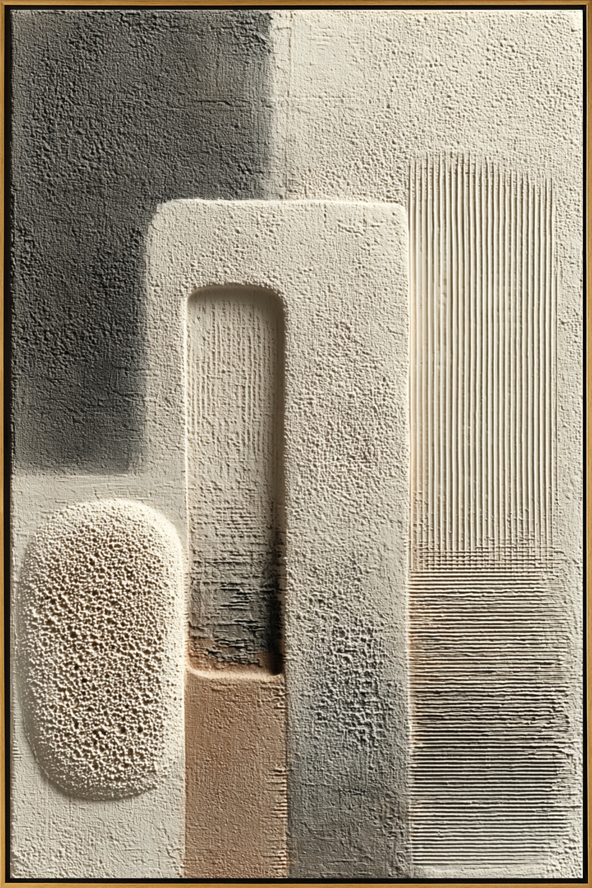 "Neutral Tones Geometry" – Modern Heavy Impasto Abstract | 3D Beige & Taupe Palette Knife Painting | Luxury Vertical Wall Art#PT 004