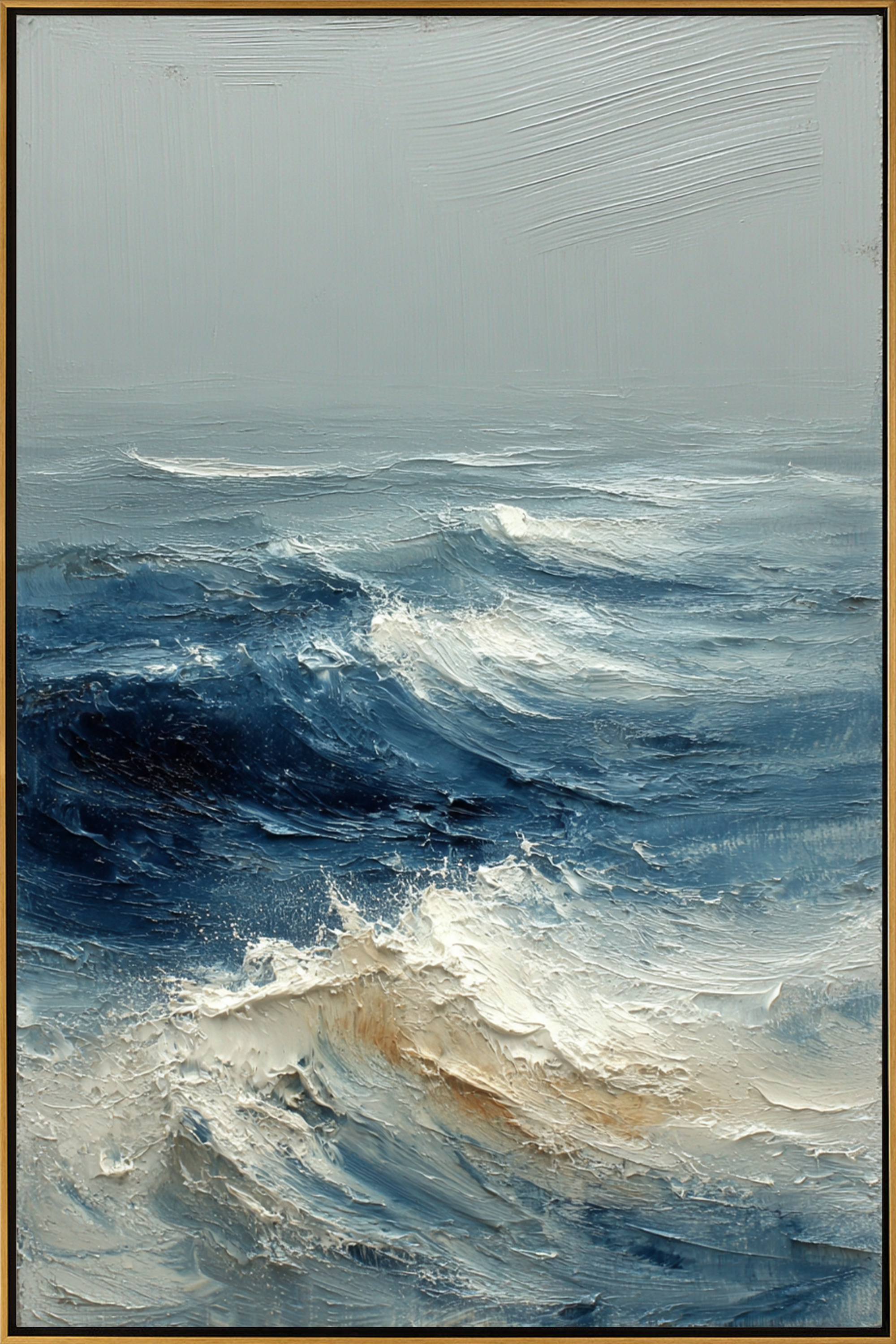 "Tempestuous Ocean Swell" – Modern Heavy Impasto Seascape | 3D Blue & Foamy White Palette Knife Painting | Luxury Vertical Wall Art#PT 002