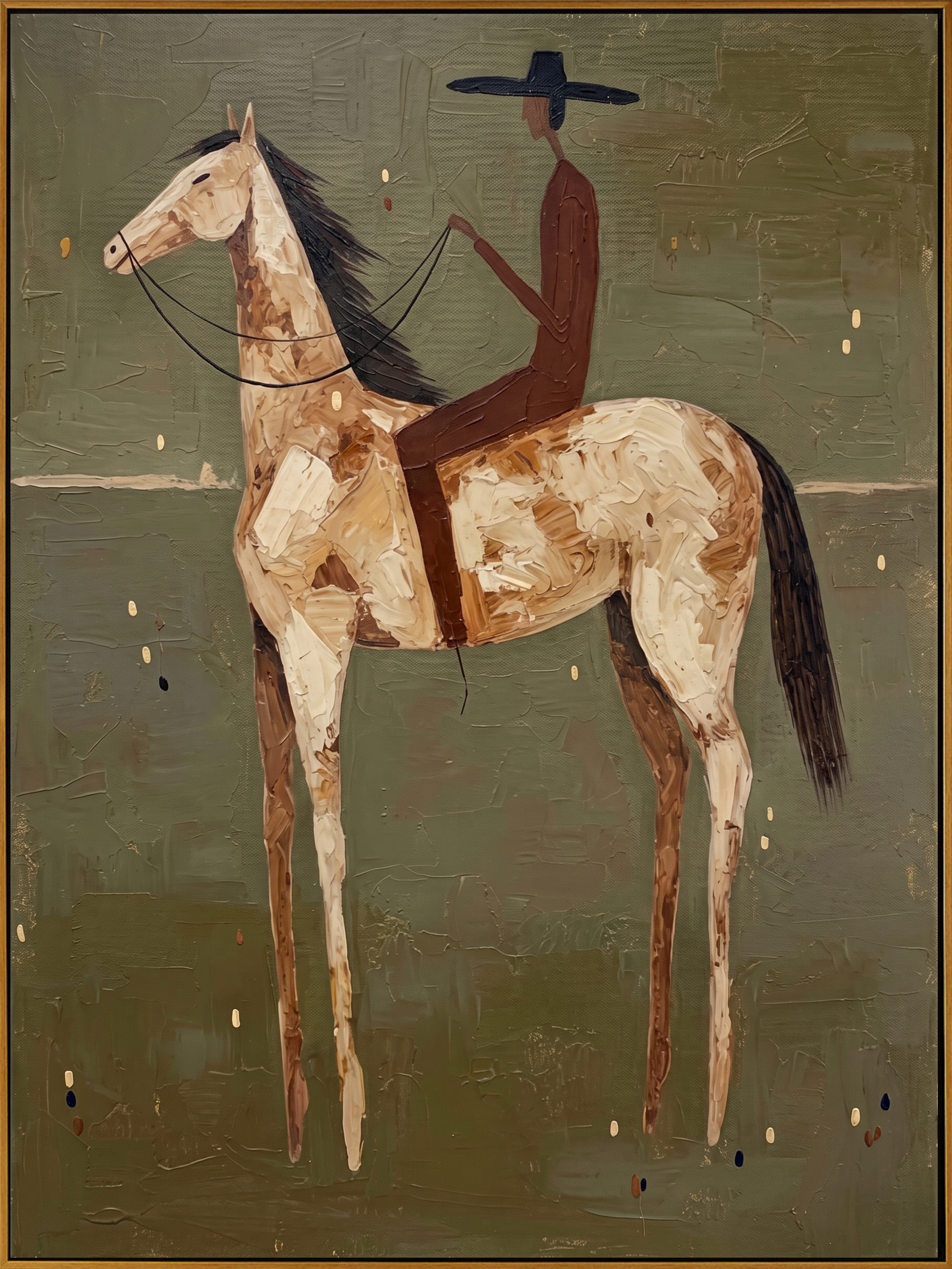 "Equestrian in Olive Light" – Abstract Textured Impasto Artwork | Earthy Washed Tones Wall Decor | Contemporary Vertical Statement Piece #AB 004