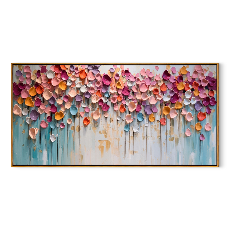 "Joyful Burst" – Modern 3D Impasto Abstract Petal Painting | Vibrant Horizontal Living Room Wall Art