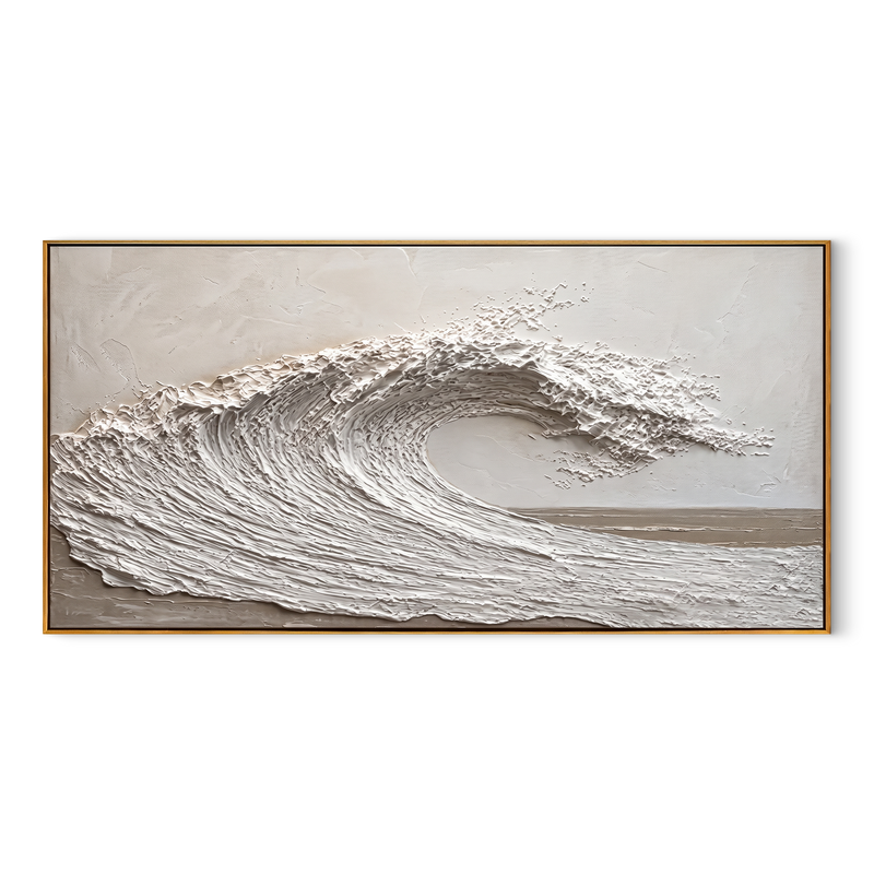 "Silent Surge" – Minimalist 3D Sculptural Wave Impasto Canvas Art | Zen Living Room Decor