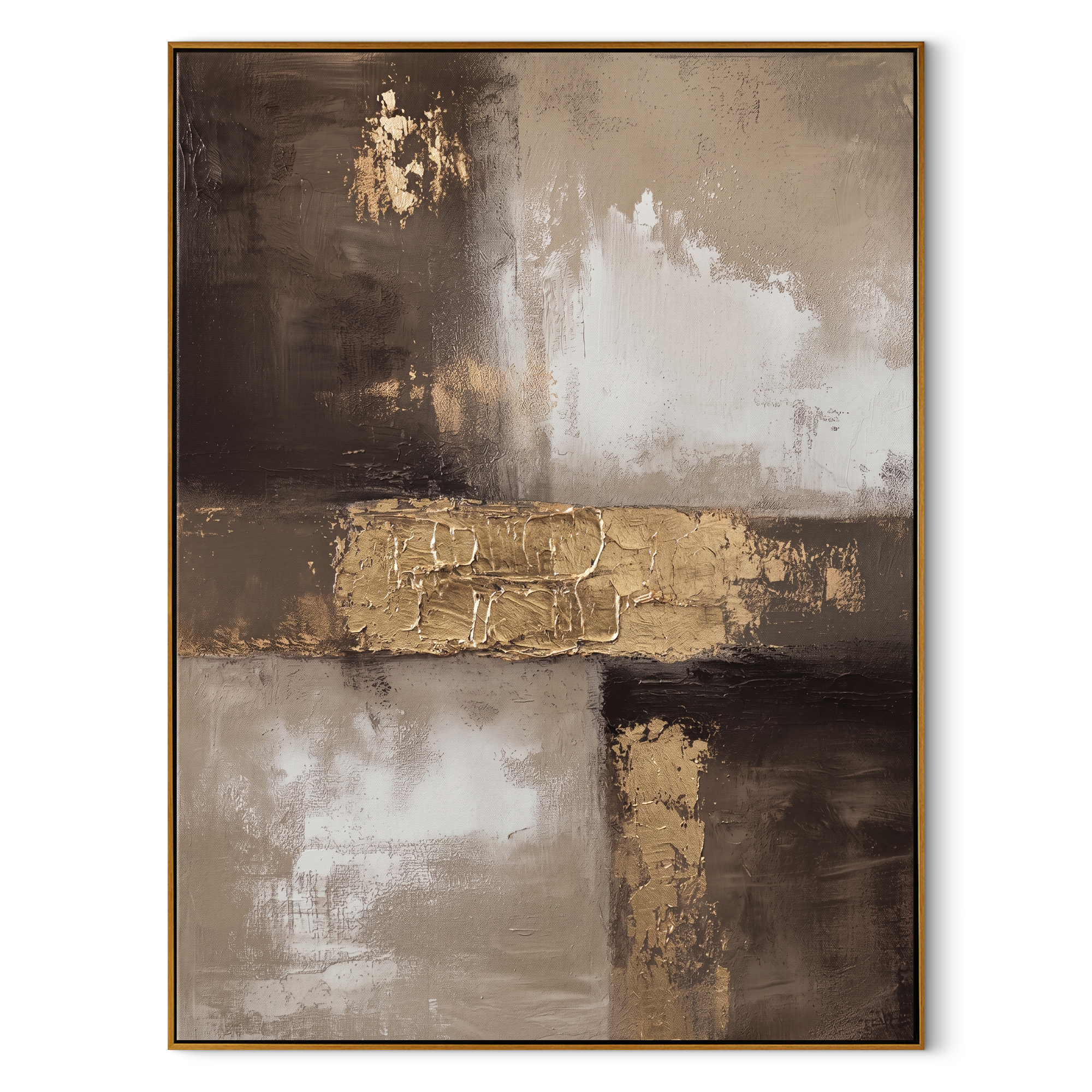 "Gilded Strata" – Industrial Wabi-Sabi Gold Leaf Abstract Painting | Sophisticated Study Statement Art