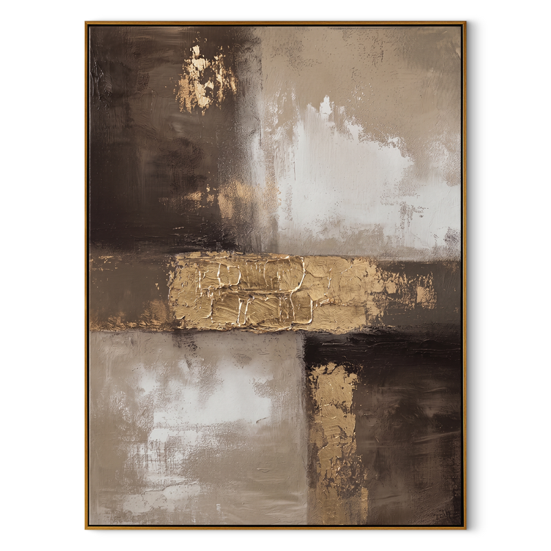 "Gilded Strata" – Industrial Wabi-Sabi Gold Leaf Abstract Painting | Sophisticated Study Statement Art