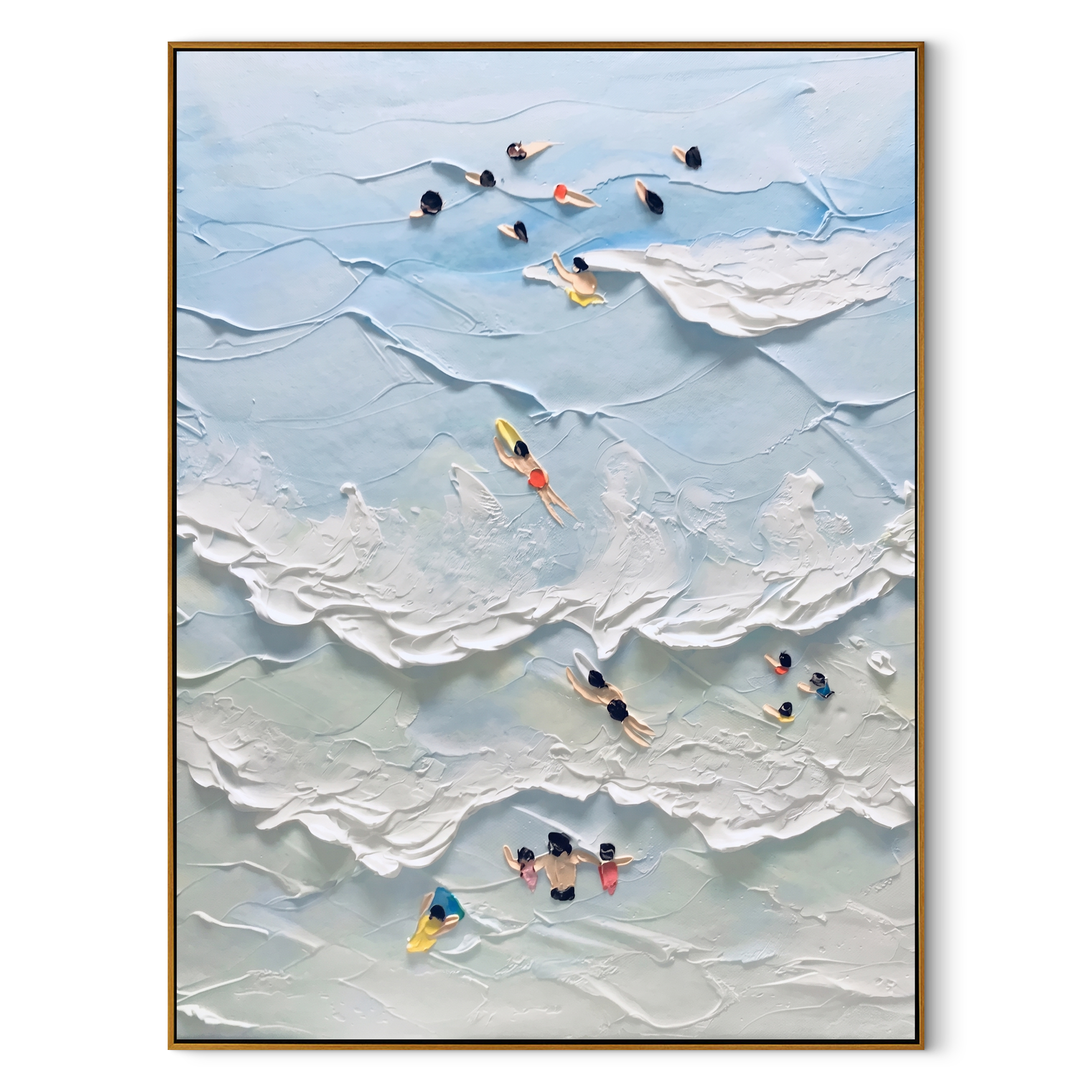 "Playful Tides" – Whimsical 3D Aerial Beach Impasto Canvas Art | Bright Coastal Living Room Decor