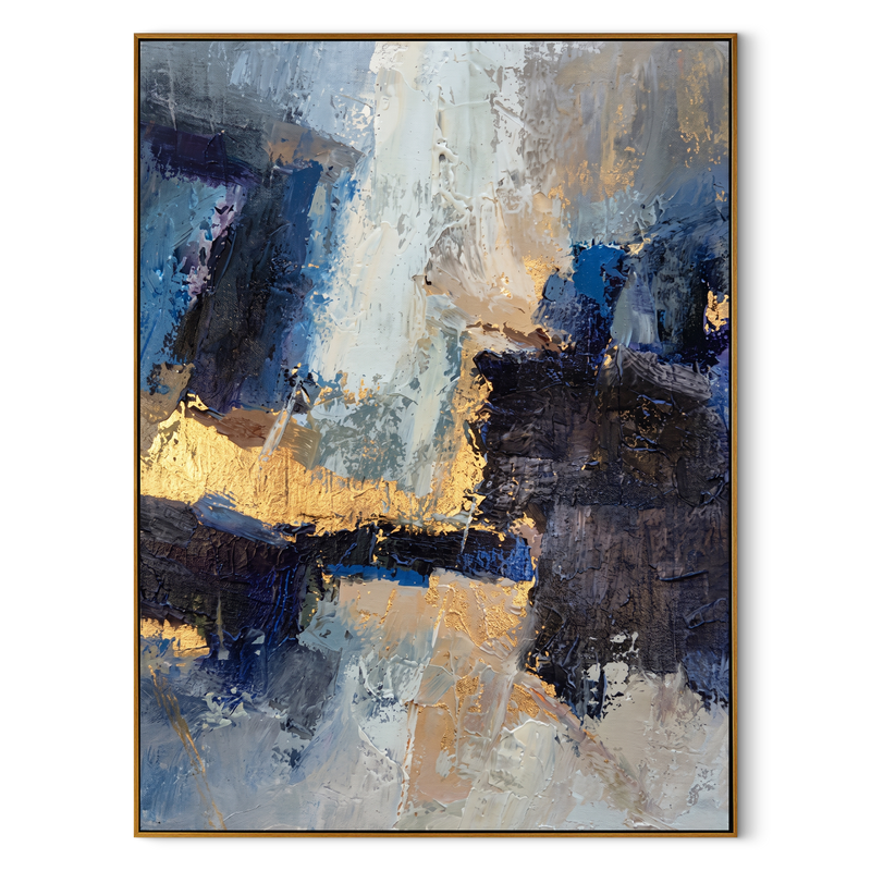 "Golden Abyss" – Modern Abstract Navy & Gold Impasto Oil Painting | Luxury Office Wall Art