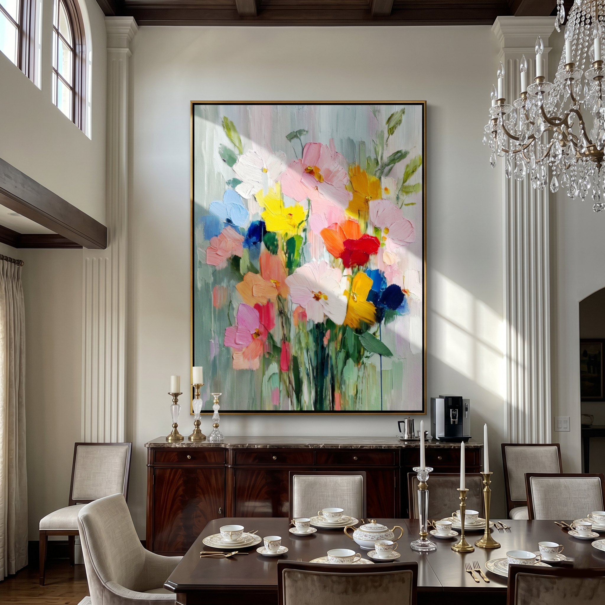 "Impasto Wildflower Bouquet" – Modern Heavy Impasto Floral Art | 3D Pastel & Vibrant Palette Knife Painting | Luxury Vertical Wall Art#FL 001