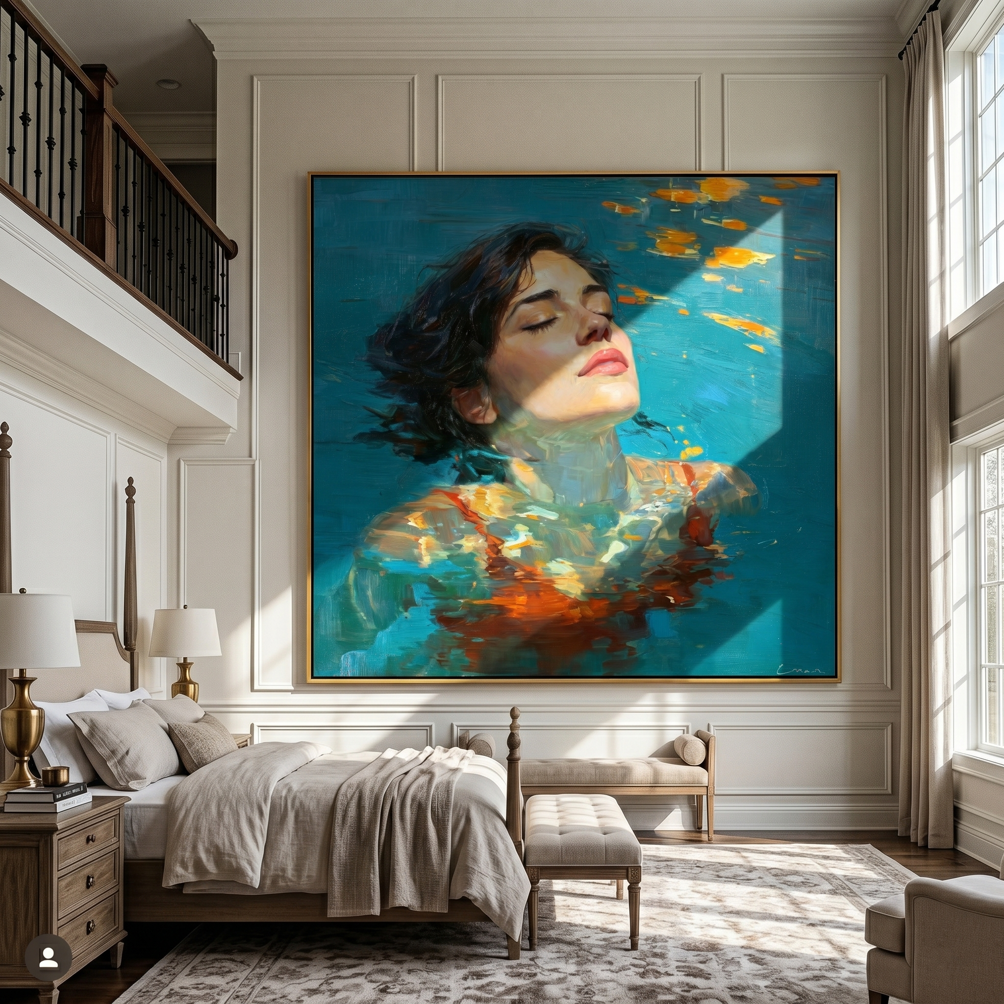 "Serene Sunlit Waters" – Tactile Underwater Impressionist Art | Vibrant Teal & Warm Orange Impasto Wall Decor | Contemporary Square Statement Piece#PE 002