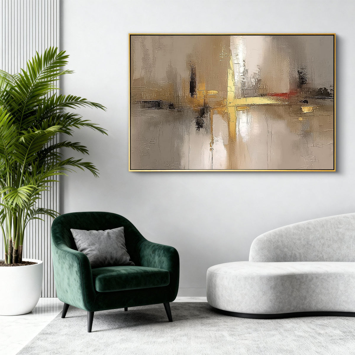 "Wheat Form" - Minimalist Impasto Abstract | Beige & Gold Abstract Art Statement Art