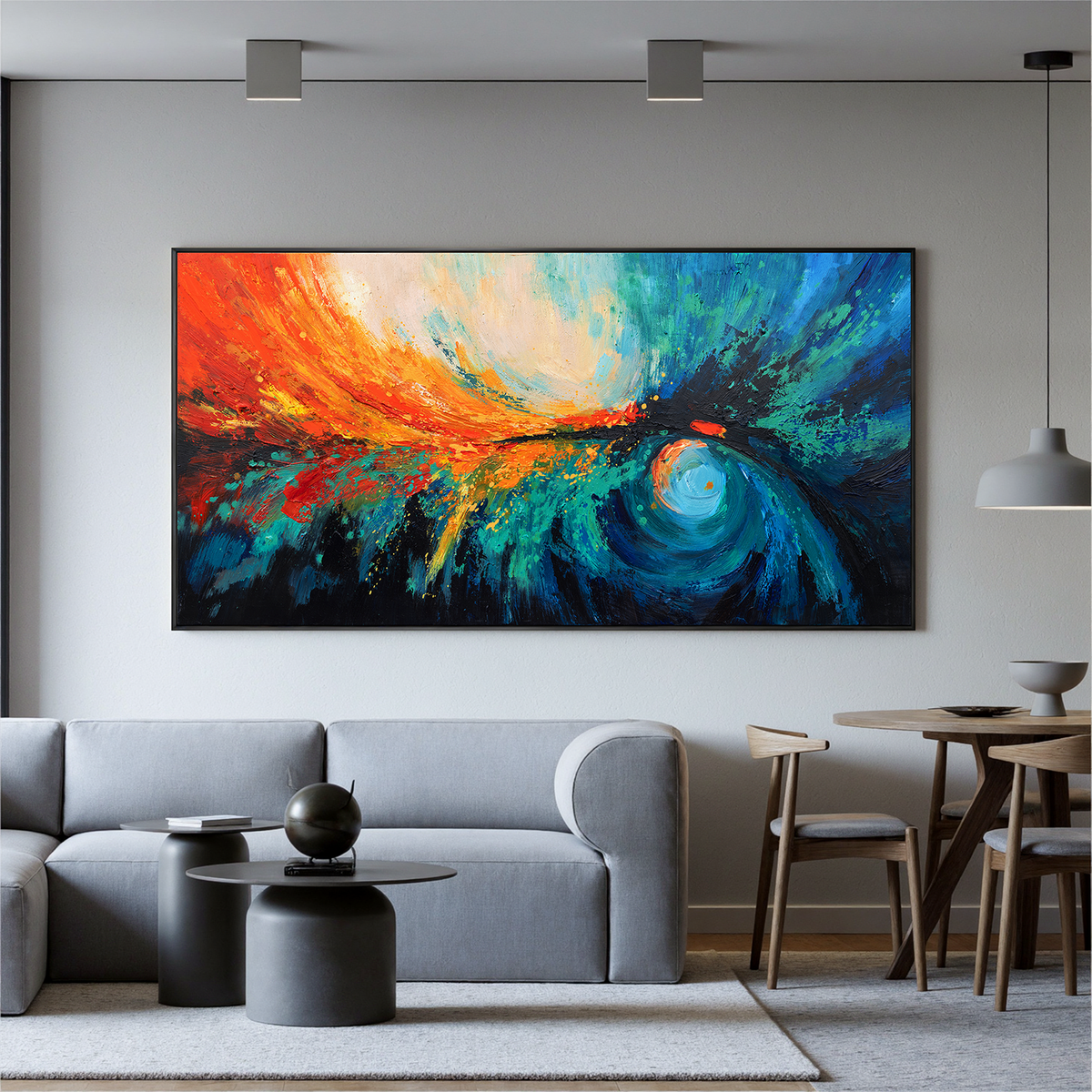 "Aqua Drift" - Minimalist Impasto Abstract | Blue & Beige Abstract Art Statement Art