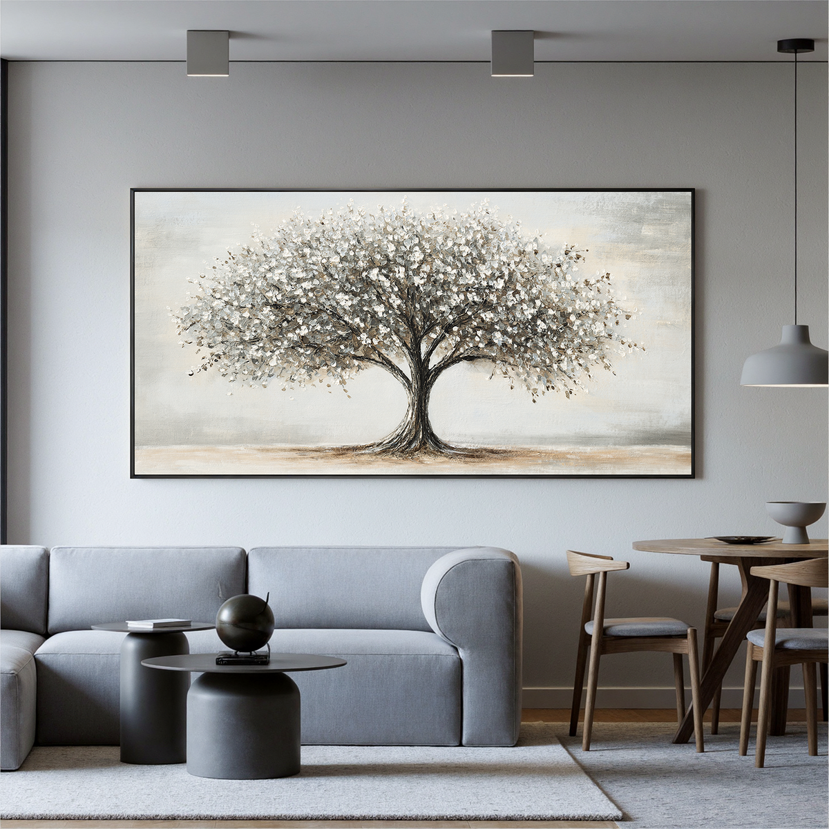 "Milk Blossom" - 3D Heavy Impasto Botanical | Black & Grey Botanical Art Statement Art