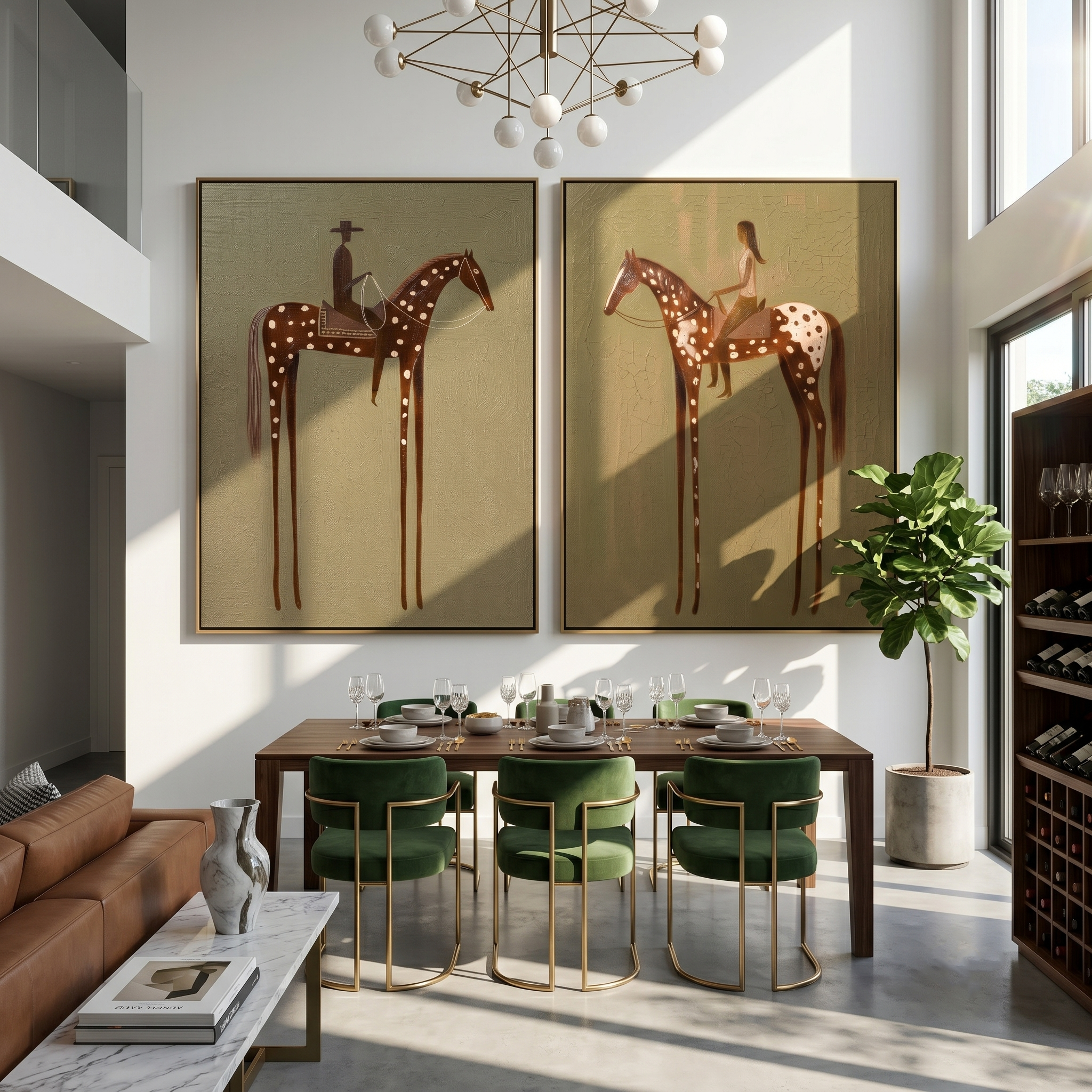 "Silent Spurs" — 3D Textured Abstract Western Riders Wall Art | Olive & Umber Framed Diptych#VA615