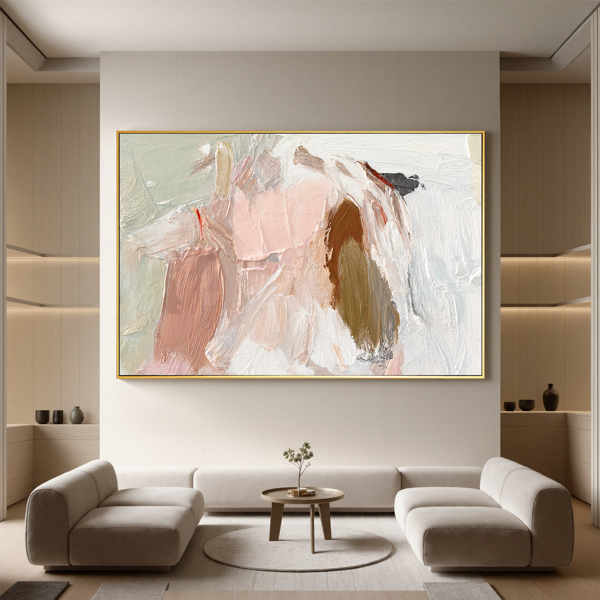 "Clay Form" - Minimalist Impasto Abstract | Brown & White Abstract Art Statement Art