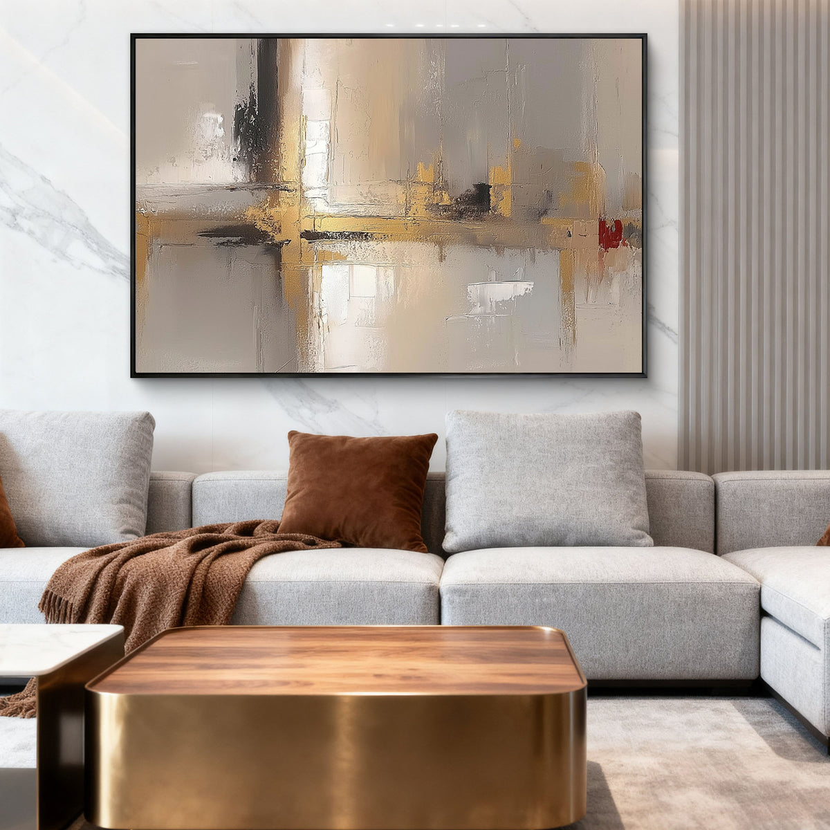 "Golden Bloom" - Minimalist Impasto Abstract | Black & Gold Abstract Art Statement Art
