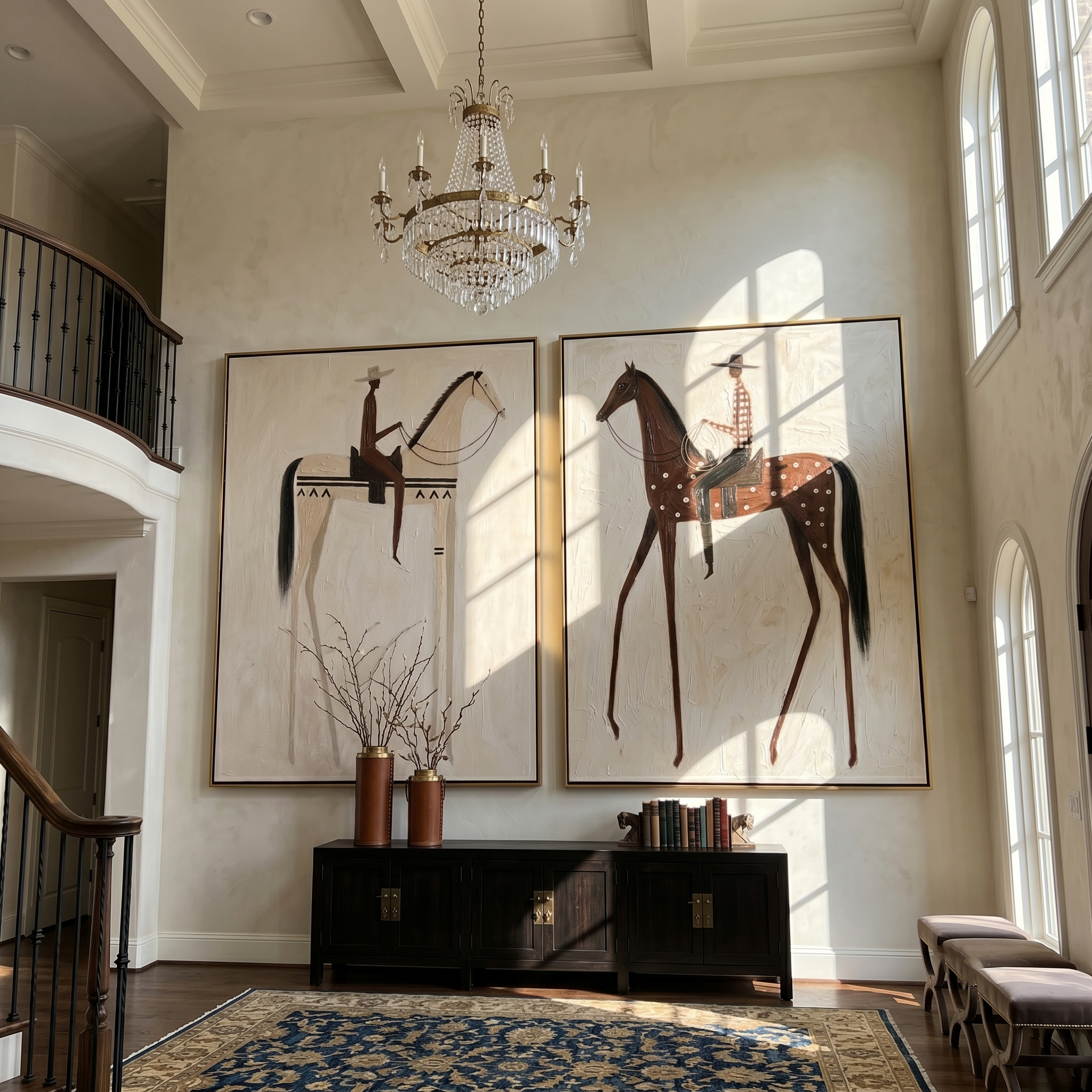 "Riders of the Quiet Plain" — 3D Textured Abstract Horse & Rider Wall Art Set | Neutral Western Framed Diptych#VA613