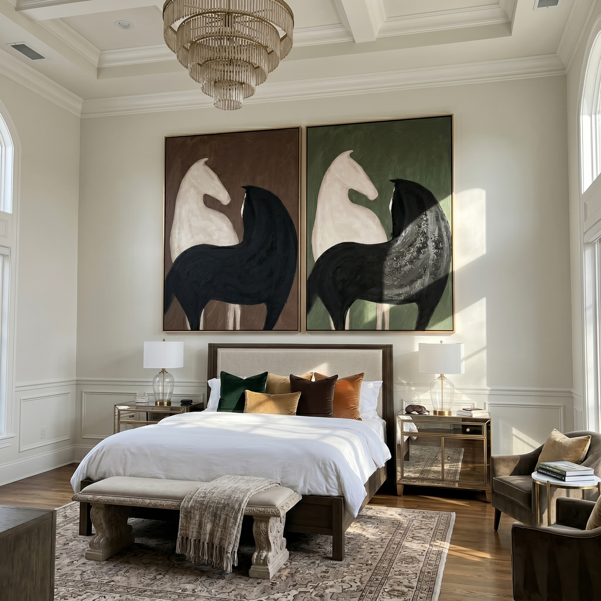 "Silent Equine Duo" — 3D Textured Abstract Horse Wall Art Set | Earth & Sage Framed Diptych#VA601
