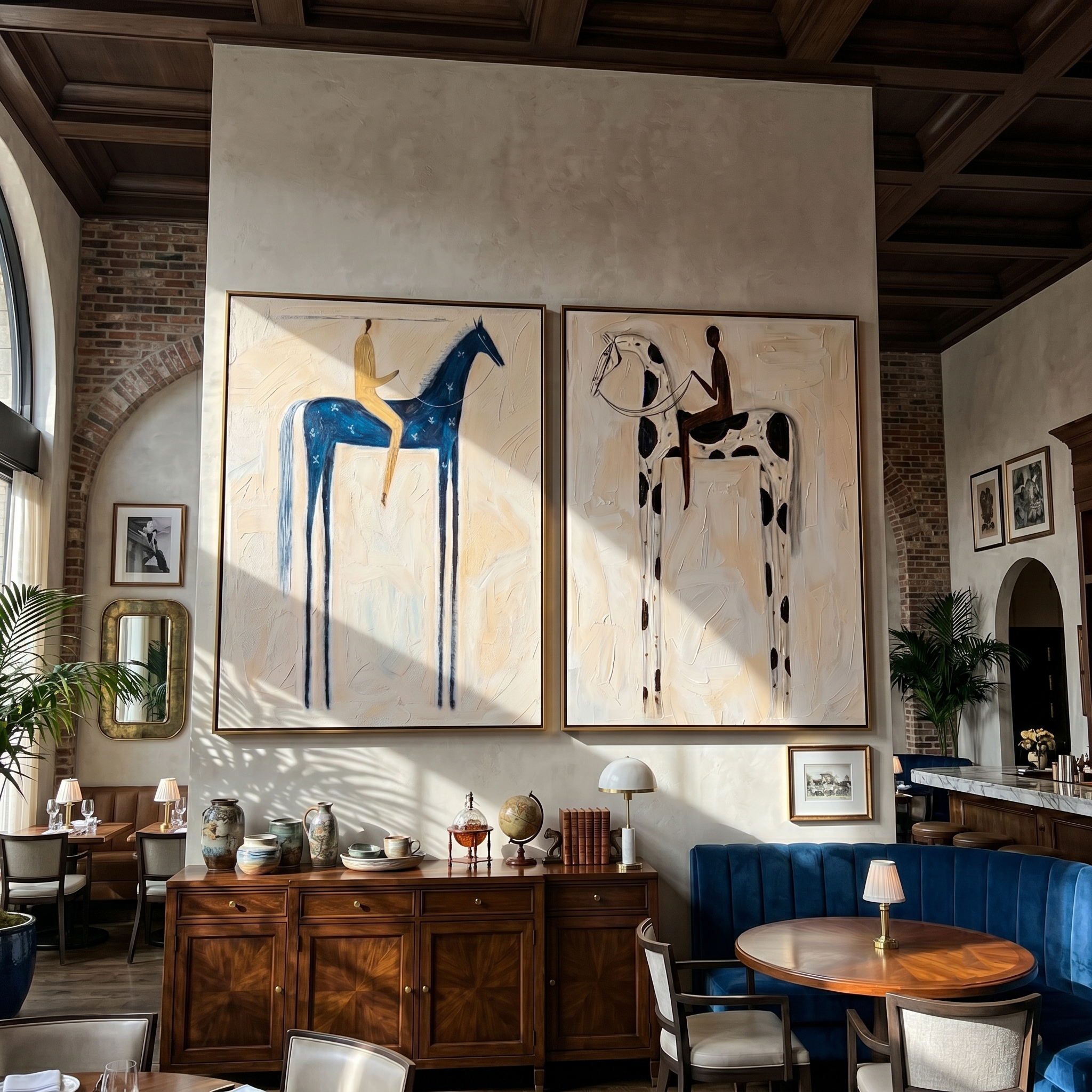 "Riders in a Pale Dream" — 3D Textured Abstract Horse & Rider Wall Art Set | Ivory Framed Diptych#VA605