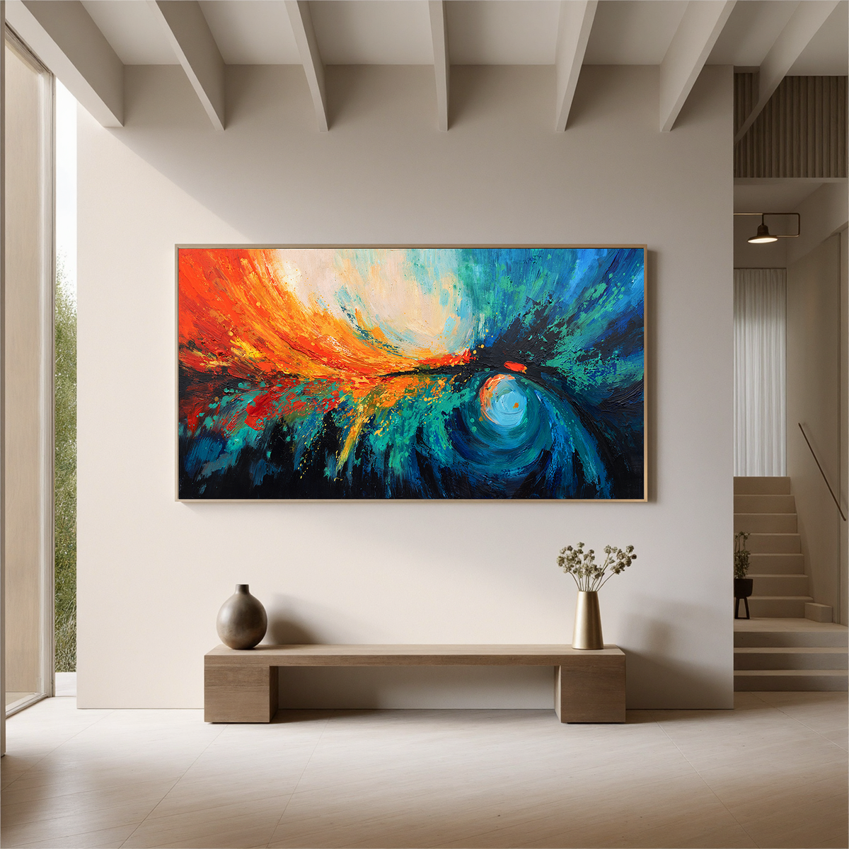 "Aqua Drift" - Minimalist Impasto Abstract | Blue & Beige Abstract Art Statement Art