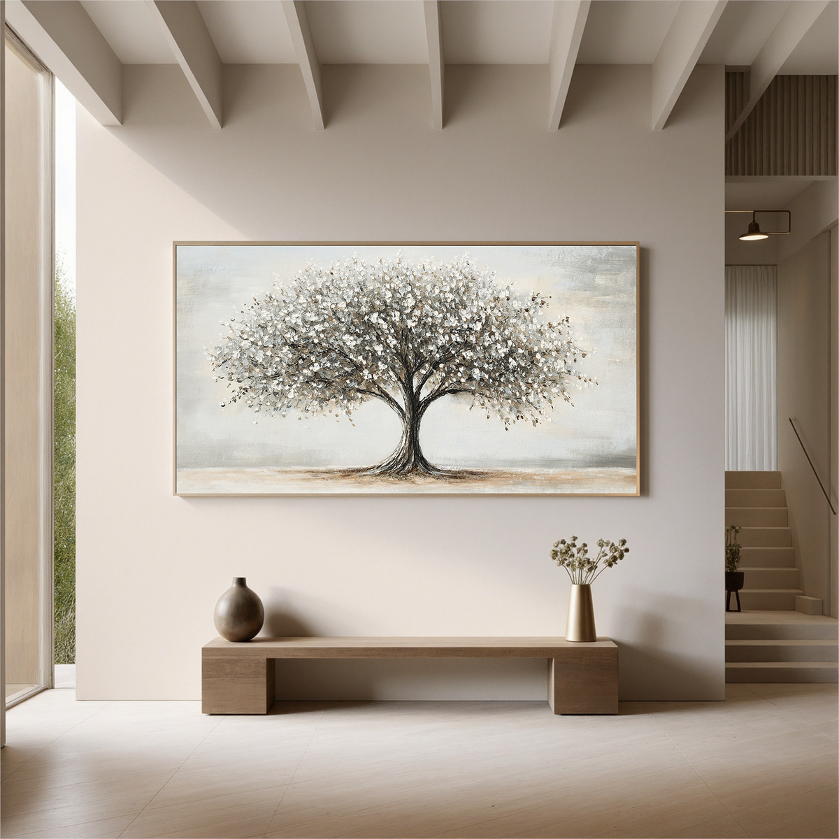 "Milk Blossom" - 3D Heavy Impasto Botanical | Black & Grey Botanical Art Statement Art