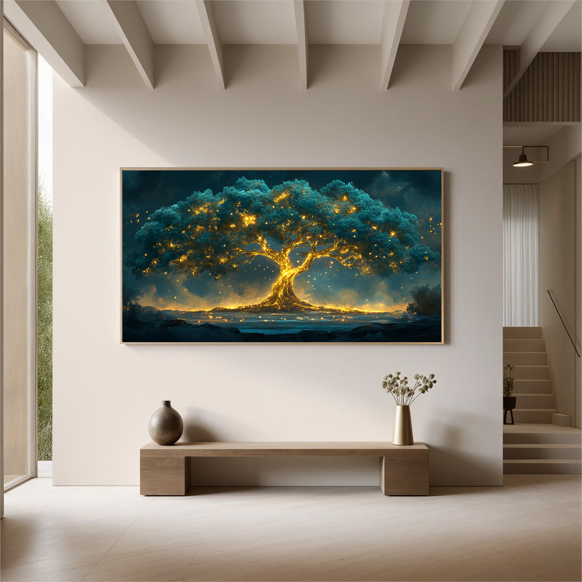 "Topaz Garden" - 3D Heavy Impasto Botanical | Gold Botanical Art Statement Art