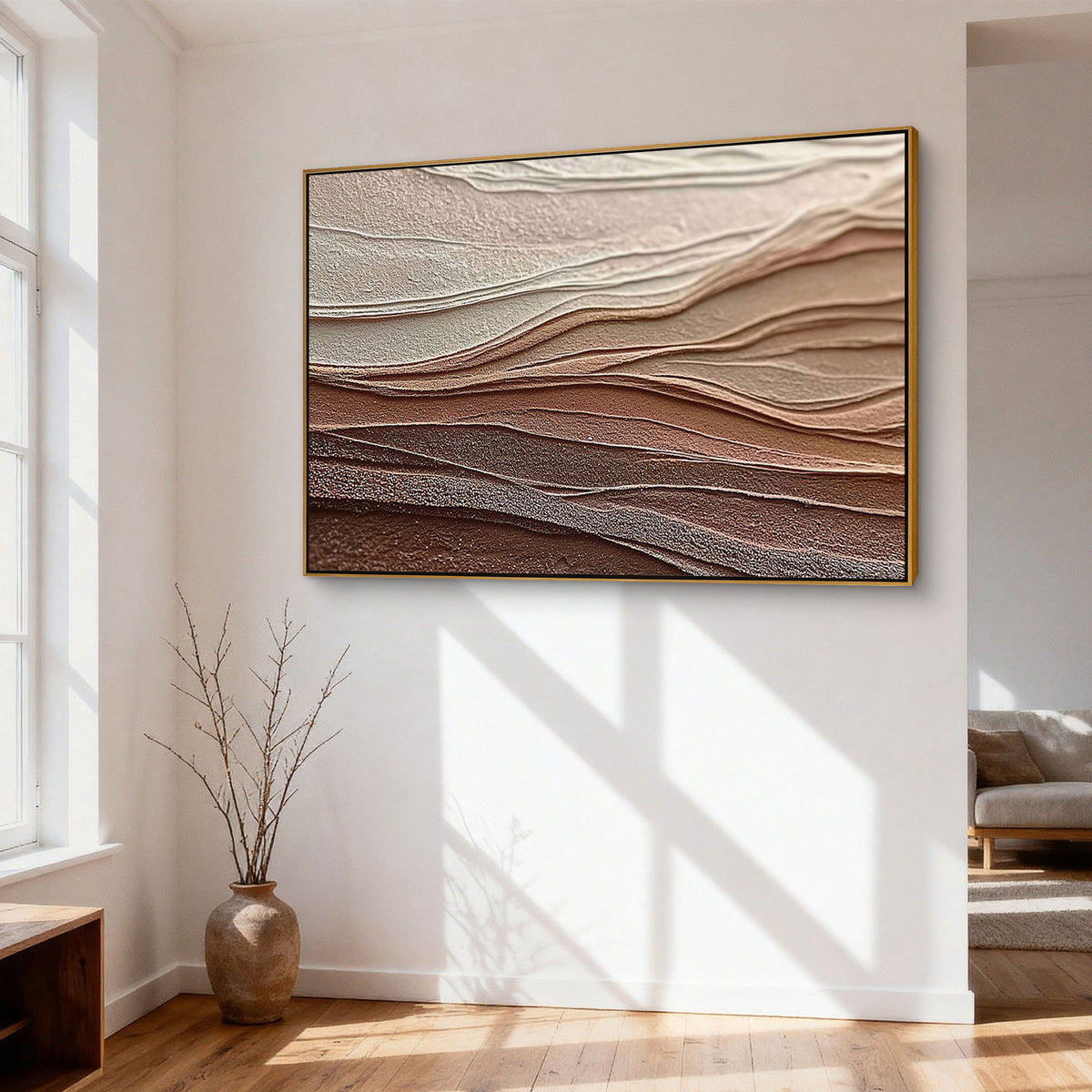 "Clay Labyrinth" - 3D Heavy Impasto Plaster Relief | Brown & Beige Plaster Texture Statement Art