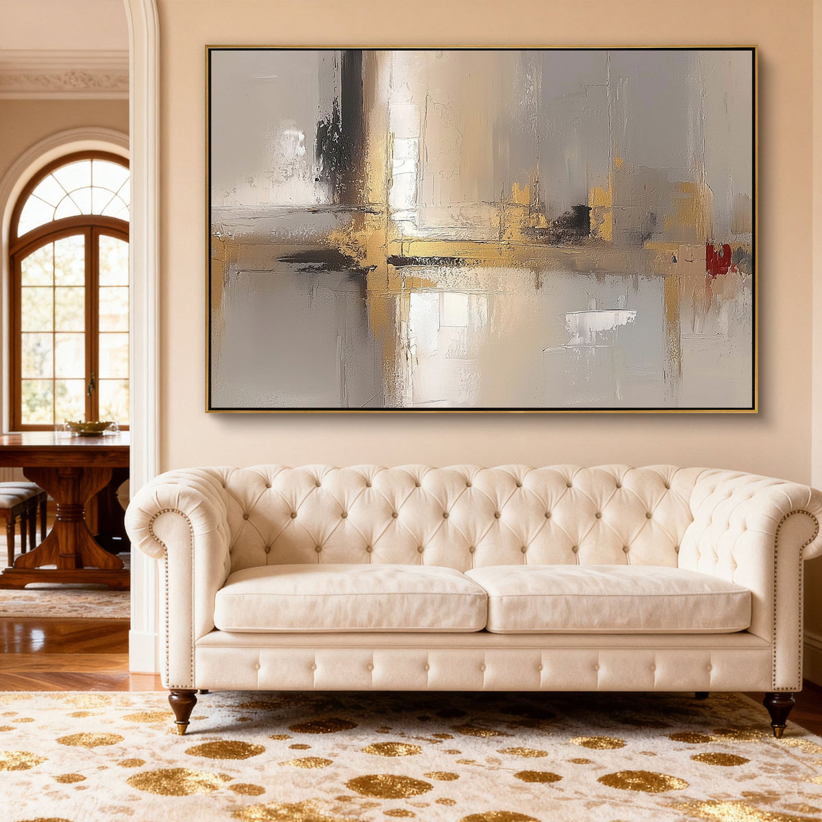 "Golden Bloom" - Minimalist Impasto Abstract | Black & Gold Abstract Art Statement Art