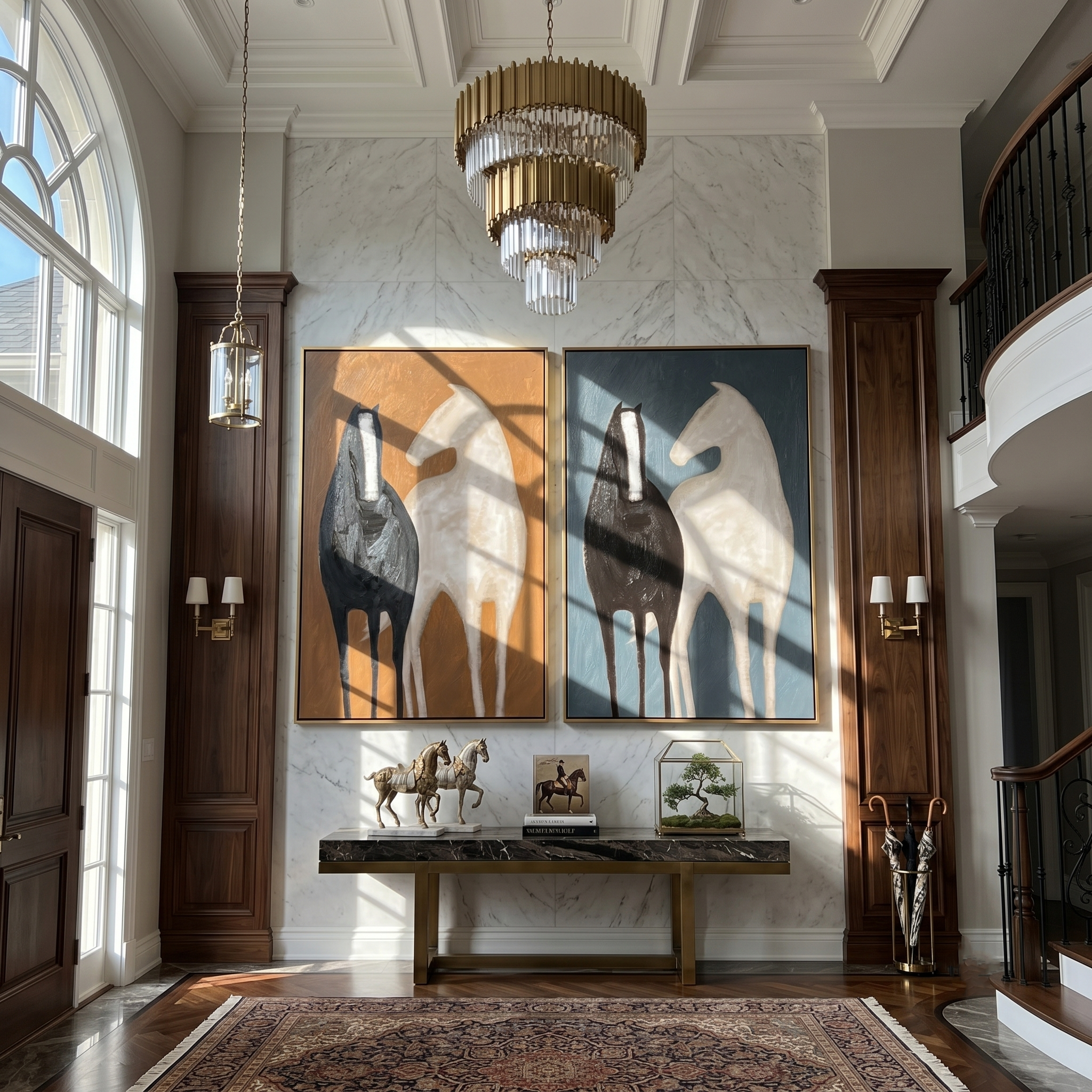 "Echoes of the Untamed" — 3D Textured Abstract Horse Wall Art Set | Ochre & Slate Framed Diptych#VA603