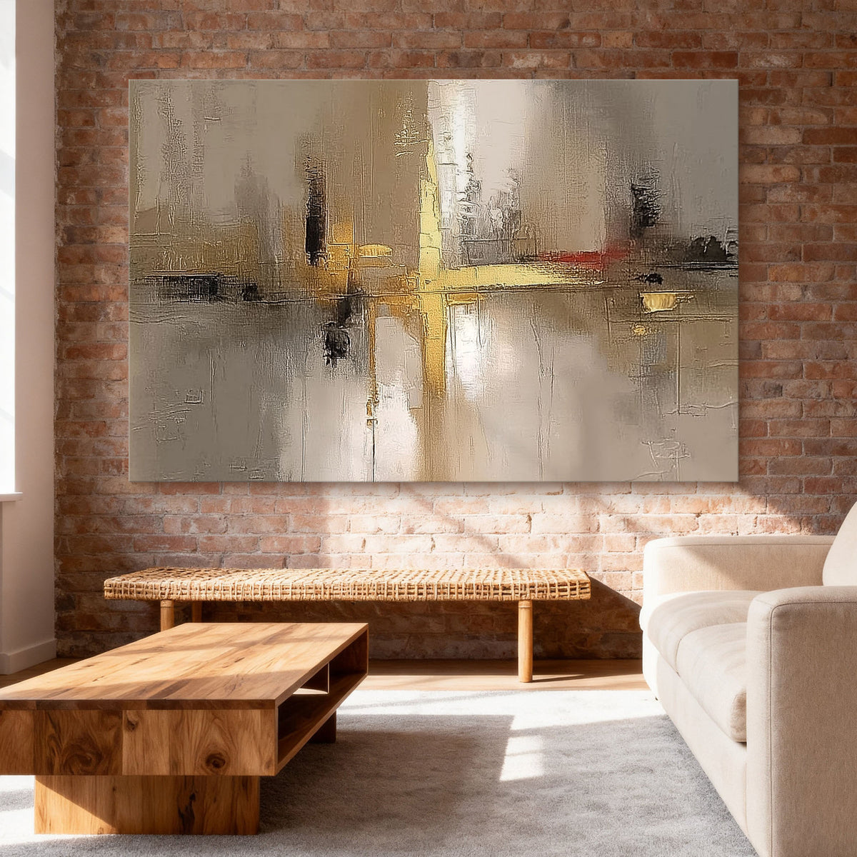 "Wheat Form" - Minimalist Impasto Abstract | Beige & Gold Abstract Art Statement Art