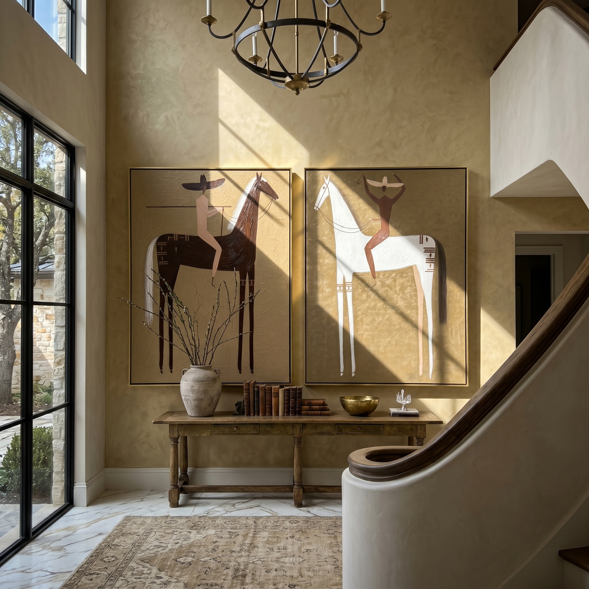 "Rituals of the Quiet Plain" — 3D Textured Abstract Western Rider Wall Art Set | Sand & Umber Framed Diptych#VA616