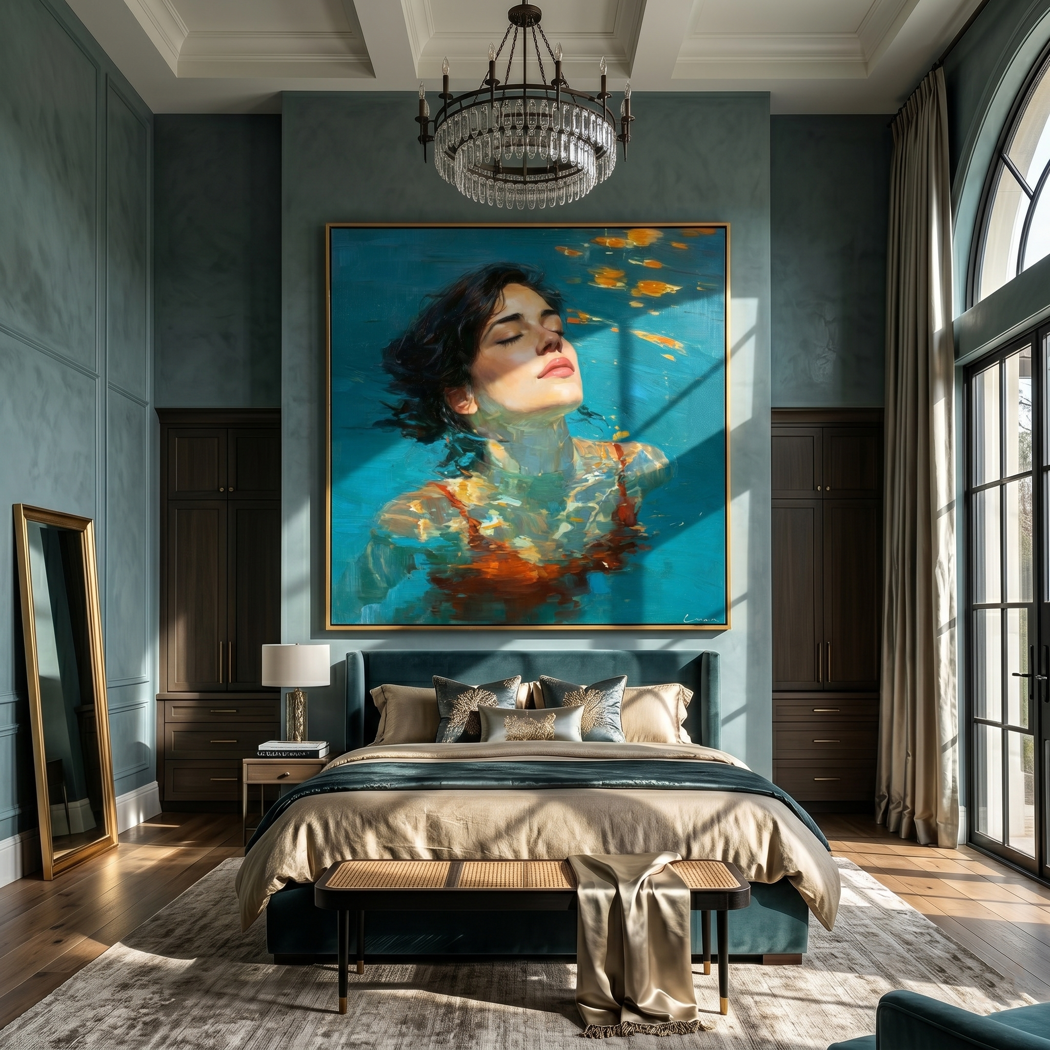 "Serene Sunlit Waters" – Tactile Underwater Impressionist Art | Vibrant Teal & Warm Orange Impasto Wall Decor | Contemporary Square Statement Piece#PE 002