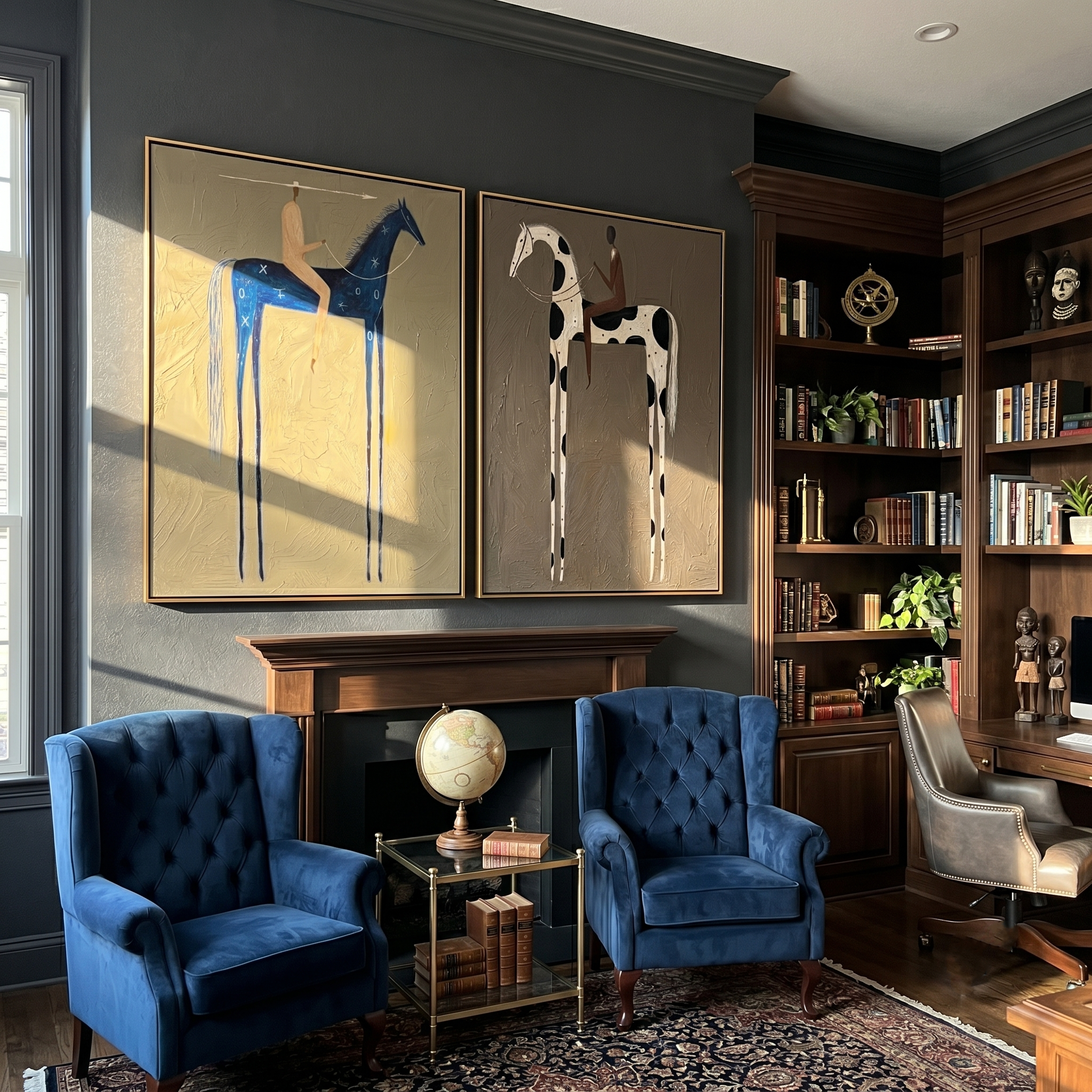 "The Last Map of Quiet Riders" — 3D Textured Abstract Western Rider Wall Art Set | Olive, Ivory & Umber Framed Diptych#VA623