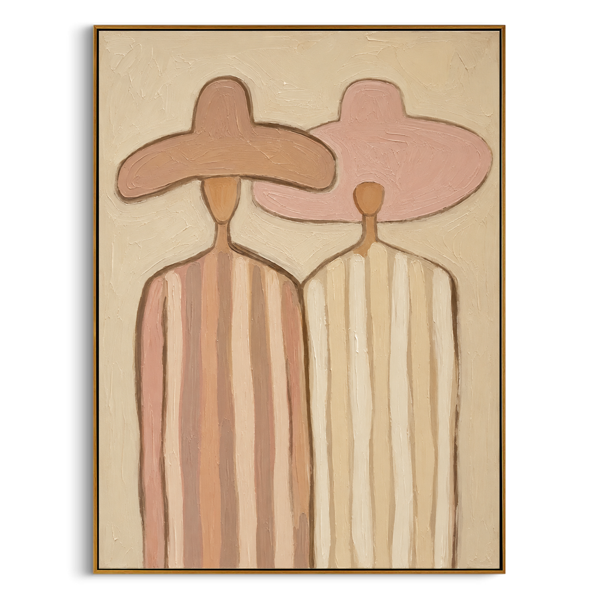 "Desert Companions" – Modern Heavy Impasto Figurative Art | 3D Blush & Sand Palette Knife Painting | Luxury Vertical Wall Art #PE 014