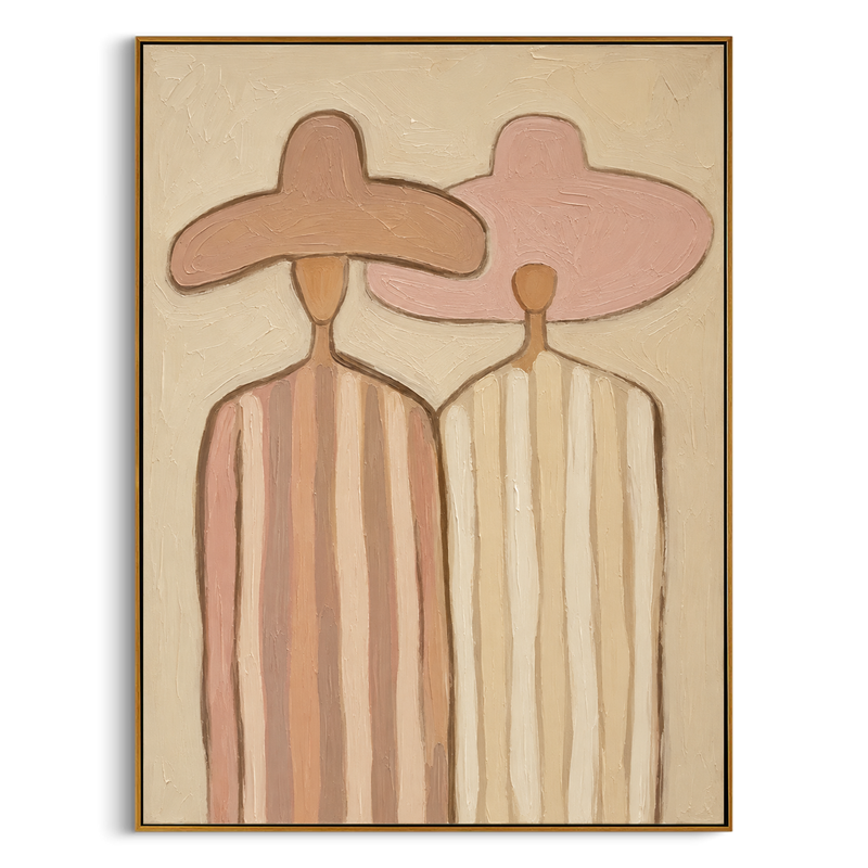 "Desert Companions" – Modern Heavy Impasto Figurative Art | 3D Blush & Sand Palette Knife Painting | Luxury Vertical Wall Art #PE 014