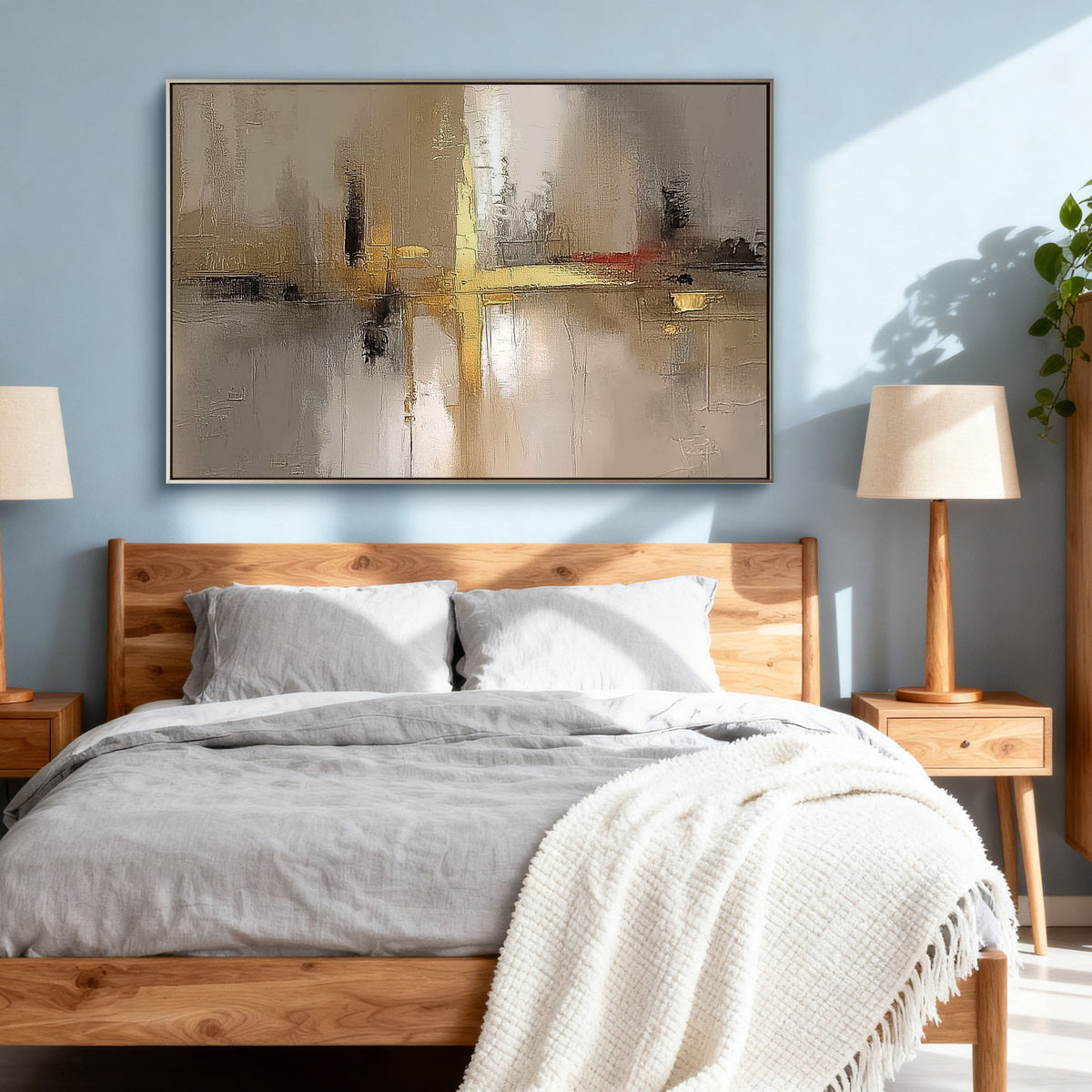 "Wheat Form" - Minimalist Impasto Abstract | Beige & Gold Abstract Art Statement Art