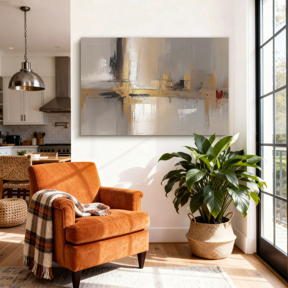 "Golden Bloom" - Minimalist Impasto Abstract | Black & Gold Abstract Art Statement Art