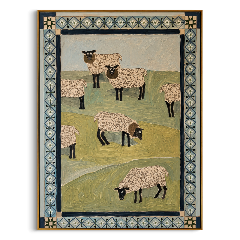 "Ornate Grazing Sheep" – Abstract Figurative Impasto Artwork | Whimsical Farmhouse Wall Decor | Contemporary Vertical Statement Piece #AN 005